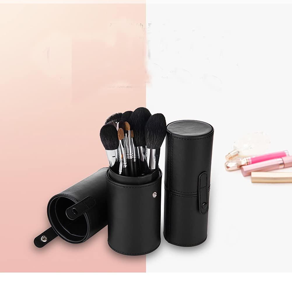 esowemsn esowemsn 1pc PU Leather Black Makeup Brush Holder Travel Brushes Case Bag Cup with Lid Portable Waterproof Dustproof Cosmetic Storage Organizer