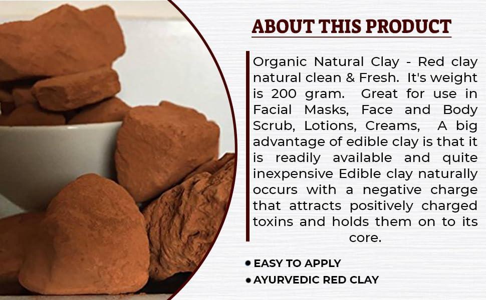 AEJESOP AEJESOP Red Clay, Edible Clay Chunks, Natural Clay, Organic Clay, Clay Mask, Natural Mud Mask - wt. 7 oz (200gm)