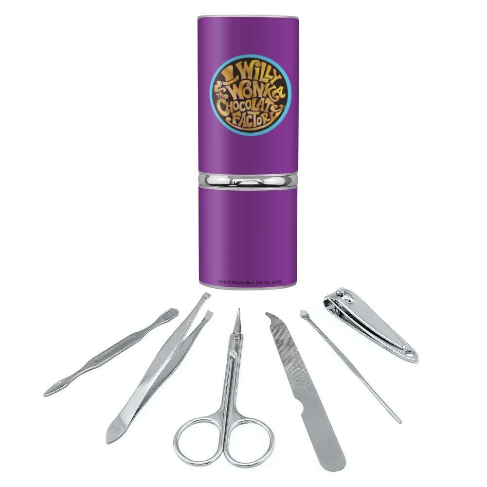 GRAPHICS & MORE Willy Wonka and the Chocolate Factory Logo Stainless Steel Manicure Pedicure Grooming Beauty Care Travel Kit