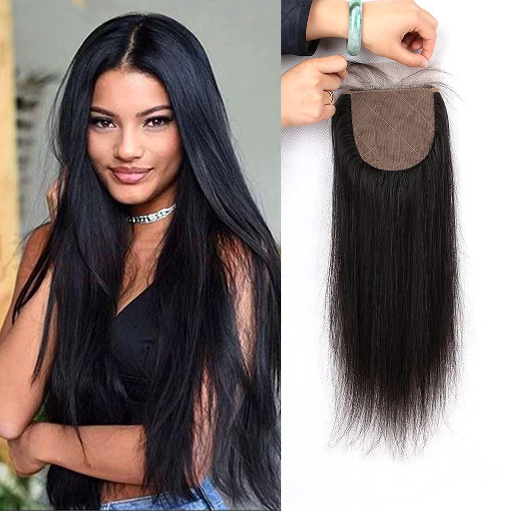 greatremy Greatremy 4\"x4\" Silk Base Lace Closure Straight Virgin Hair With Baby Hair Free Part Natural Color 12inch