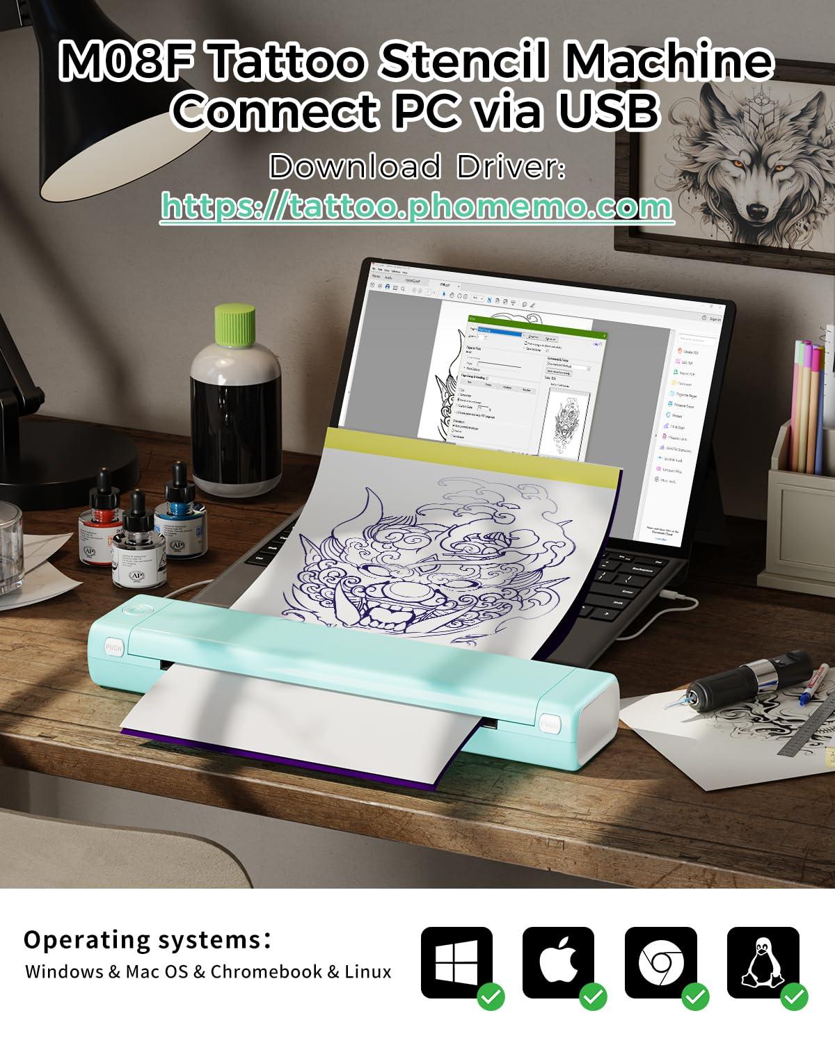 Phomemo Phomemo Tattoo Stencil Printer with Case & 3MM Blank Tattoo Practice Skin & Tattoo Stencil Paper, M08F Bluetooth Tattoo Stencil Printer for Tattooing, Compatible with Phone & PC