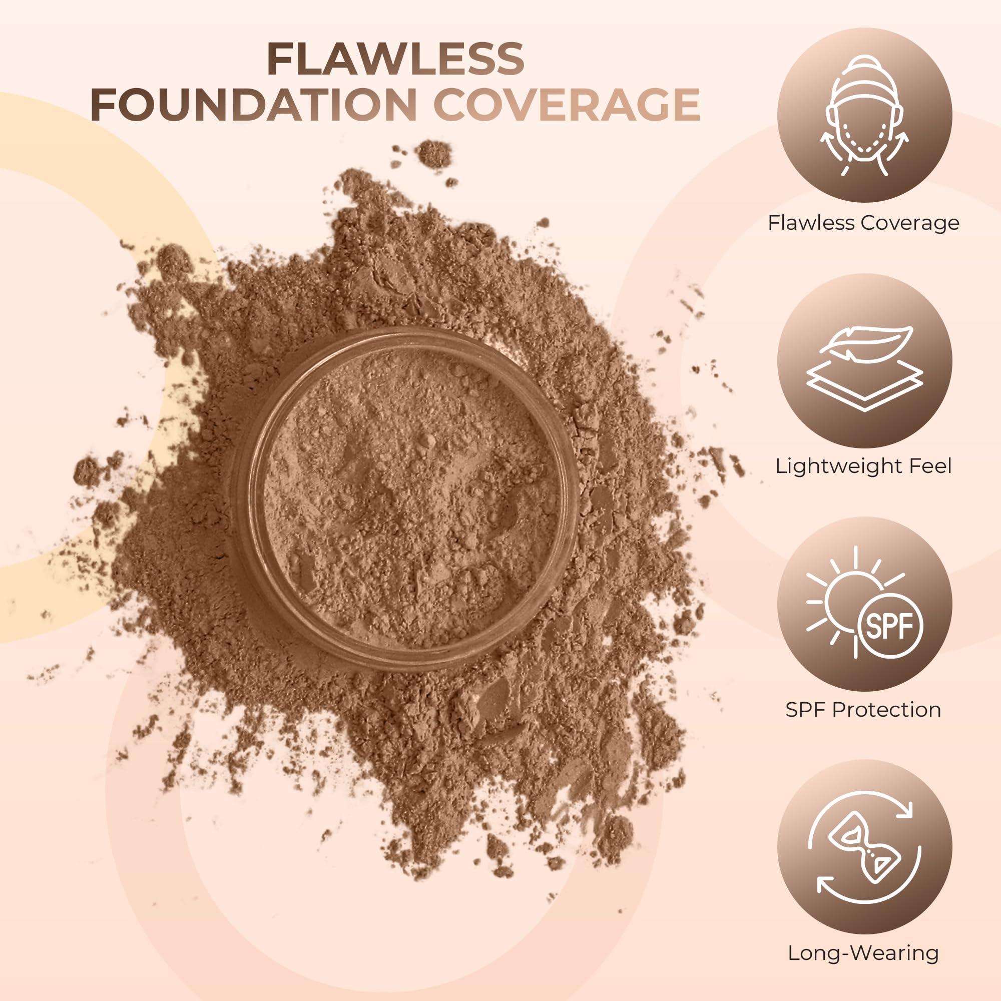 Sweet Face Minerals 4pc Full Size Kit (Cocoa) Mineral Makeup Matte Translucent Loose Foundation + Kabuki Brush + Concealer + Finishing Setting Powder + Bare Face Full Coverage SPF 30 All Skin Types Waterproof