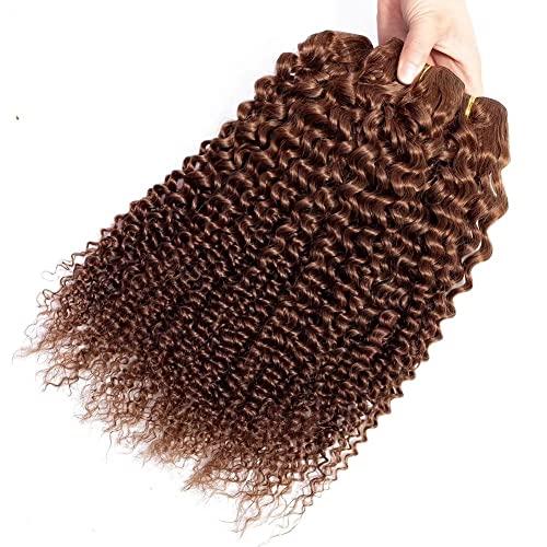 FEEL ME FEEL ME Curly Brazilian Hair Bundles 10A Premium Brazilian Kinky Curly Hair Weave Bundles Unprocessed Virgin Human Hair Extension Color 4 Light Brown Hair Bundles 1 Piece 100g 12 Inch