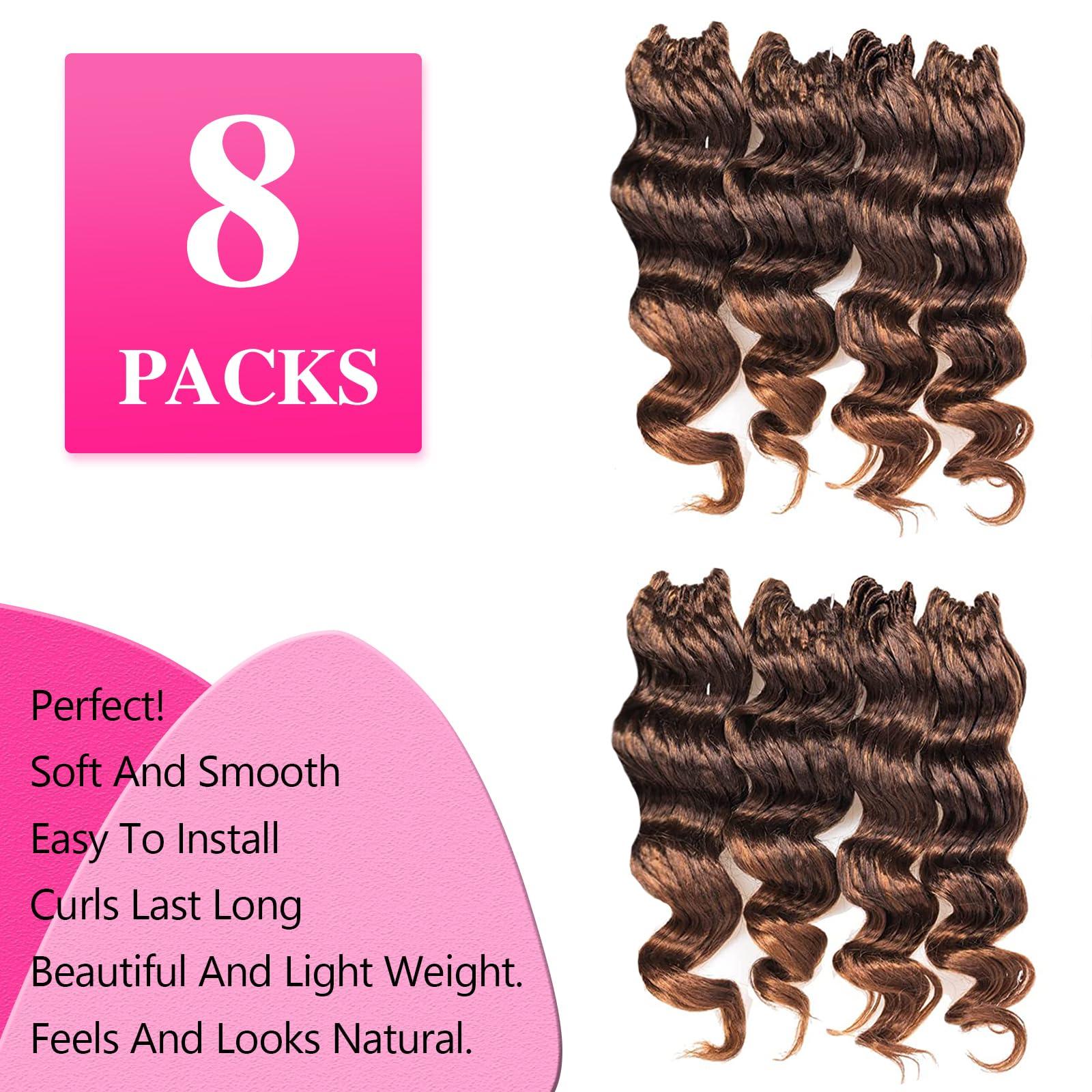 ToyoTree ToyoTree Ocean Wave Crochet Hair - 16 Inch 8 Packs Ombre Brown Mid-Length Curly Deep Wave Crochet Hair, Synthetic Ocean Wave Braiding Hair Extensions (16 Inch,T4/30-8P)