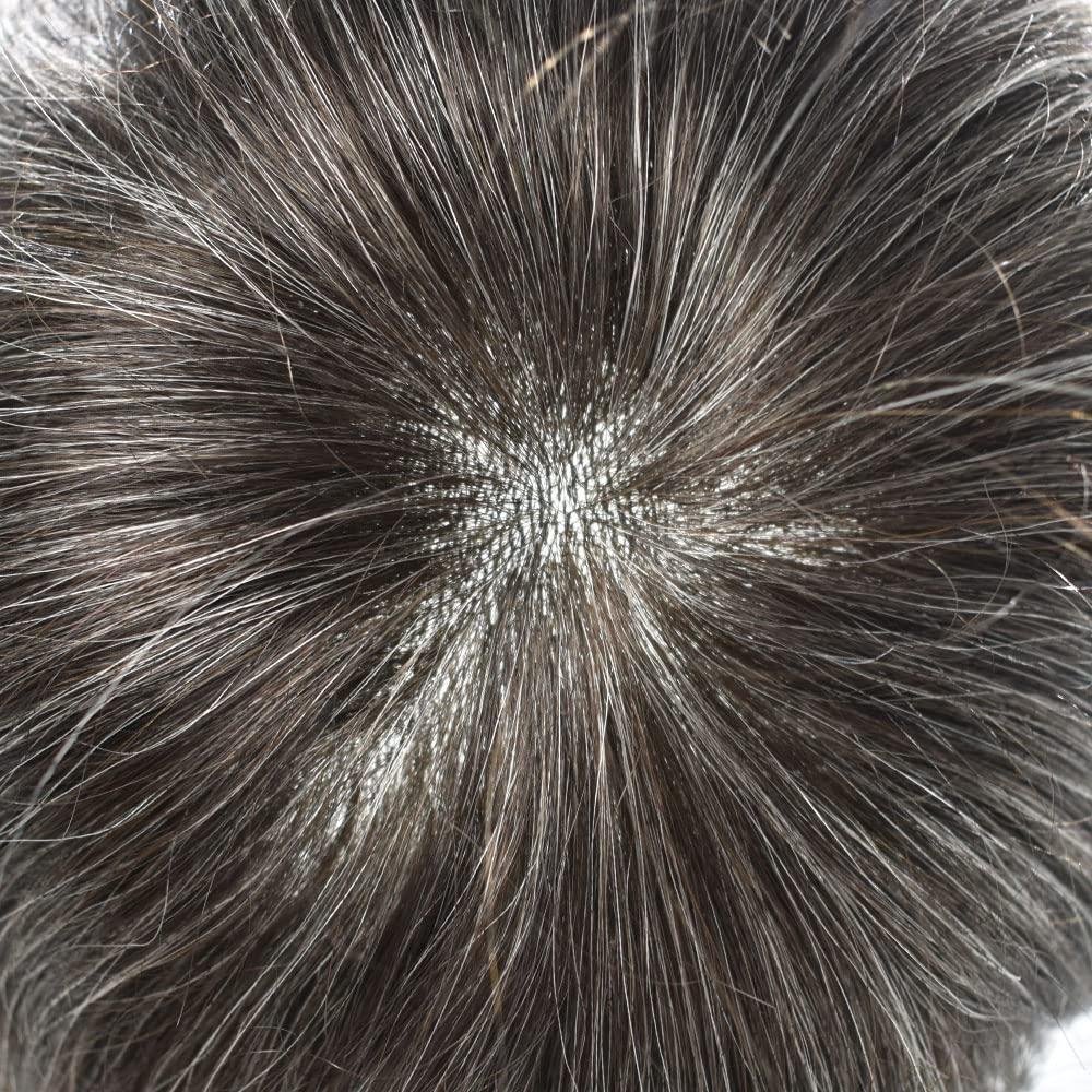 RESHE RESHE Men Toupee Hair System Ultra Thin Skin Real Human Hair Piece For Mens Toupee V-loop Natural Looking Hairpiece For Men Protesis Capilar Para Hombre 8\'\'X10\'\' #430#4 Medium Brown+30% Grey