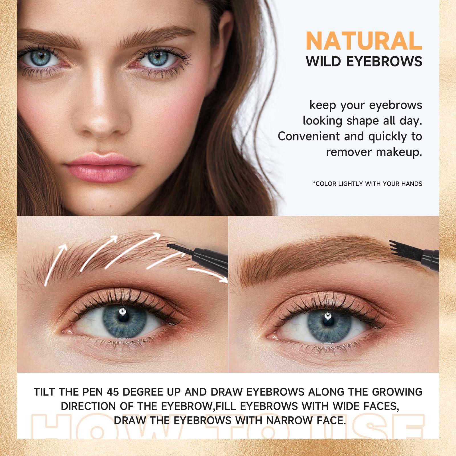 MIESCHER Black Eyebrow Pencil Waterproof Smudge Proof Brow Pencil With A Micro-Fork Tip Applicator Creates Natural Looking Brows Long Lasting Sweat-Proof Eyebrow Makeup Four-Fork Liquid Eyebrow Pencil Makeup