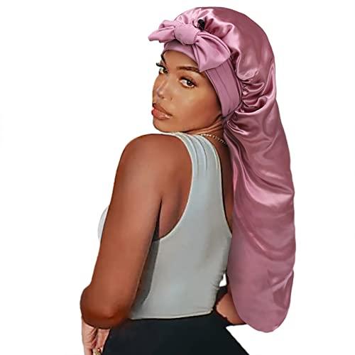 Isshin Beauty Satin Silk Bonnet Hair Cap: Long Bonnets with Elastic Tie Band Adjustable Straps Jumbo Size Sleep for Sleeping Comfortable - Stretchy Tie Band Bonnets for Women Long Braid Curly Hair No Slip-Off