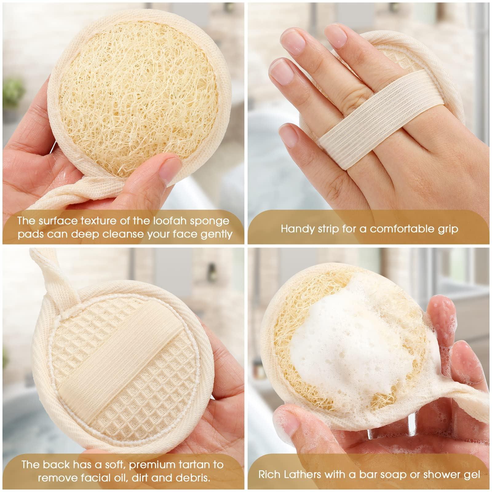 wokelai Exfoliating Loofah Sponge Pads Face loofa Brush 6 Pack 3.15 inches Made of 100% Natural Luffa Body and Facial Scrub Pad Personal Care Close Skin for Men and Women for Bath Spa and Shower
