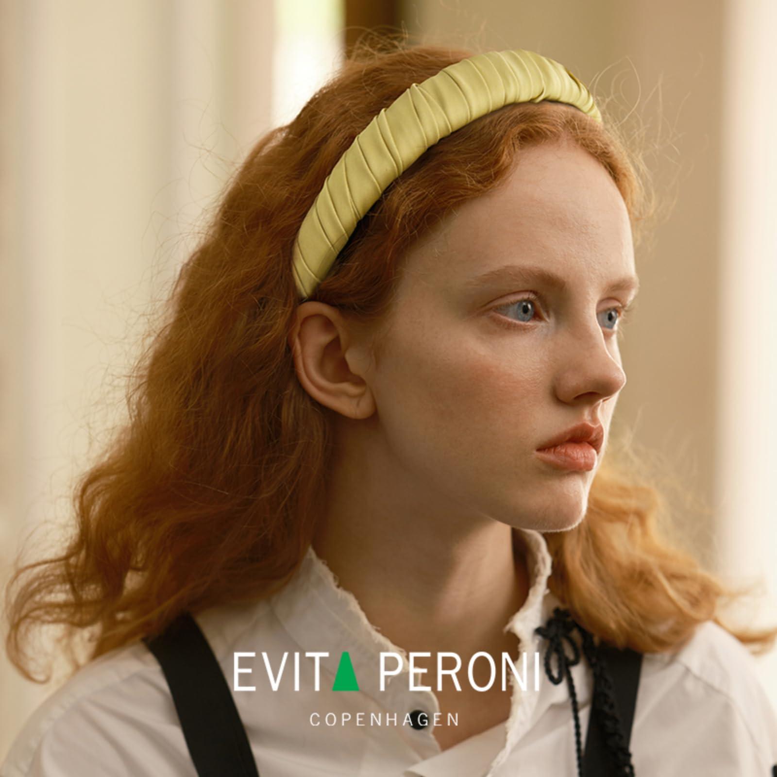 EVITA PERONI EVITA PERONI Black Mulberry Silk Fabric Wide Hard Hair Wrap Band Headband Accessories for Women-Mustard Green