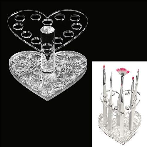 LIXIATIAN LIXIATIAN 12 Holes Makeup Brush Holder Organizer, Acrylic Nail Art Brush Desktop Display Holder Shelf, Pen Stand Storage Rack for Home Office (Heart,Silver)