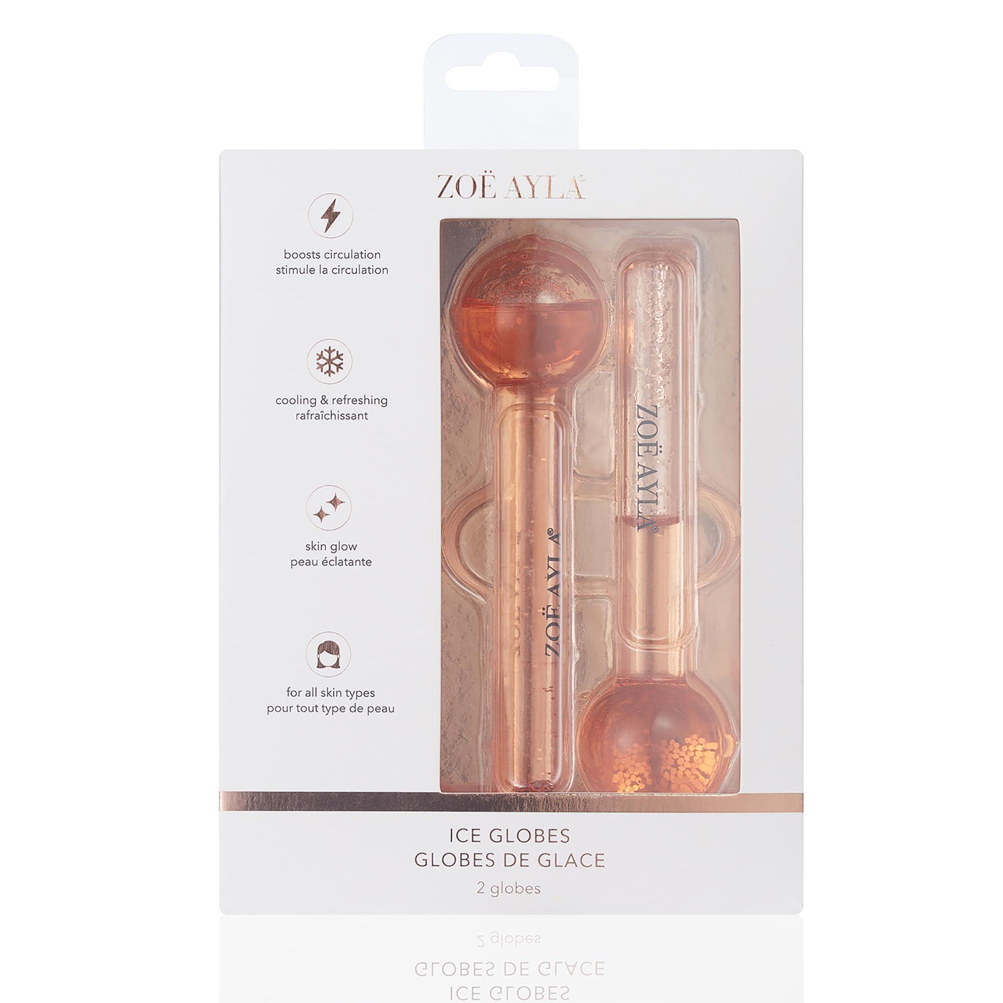 Zo Ayla Zoe Ayla Mini Ice Globes 2 Pcs - Face Roller for Women and Men - Face Depuffer - Tightens Skin - Reduces Fine Lines - Gives Radiant Glow - Invigorating and Soothing - Travel-Sized Facial Massager