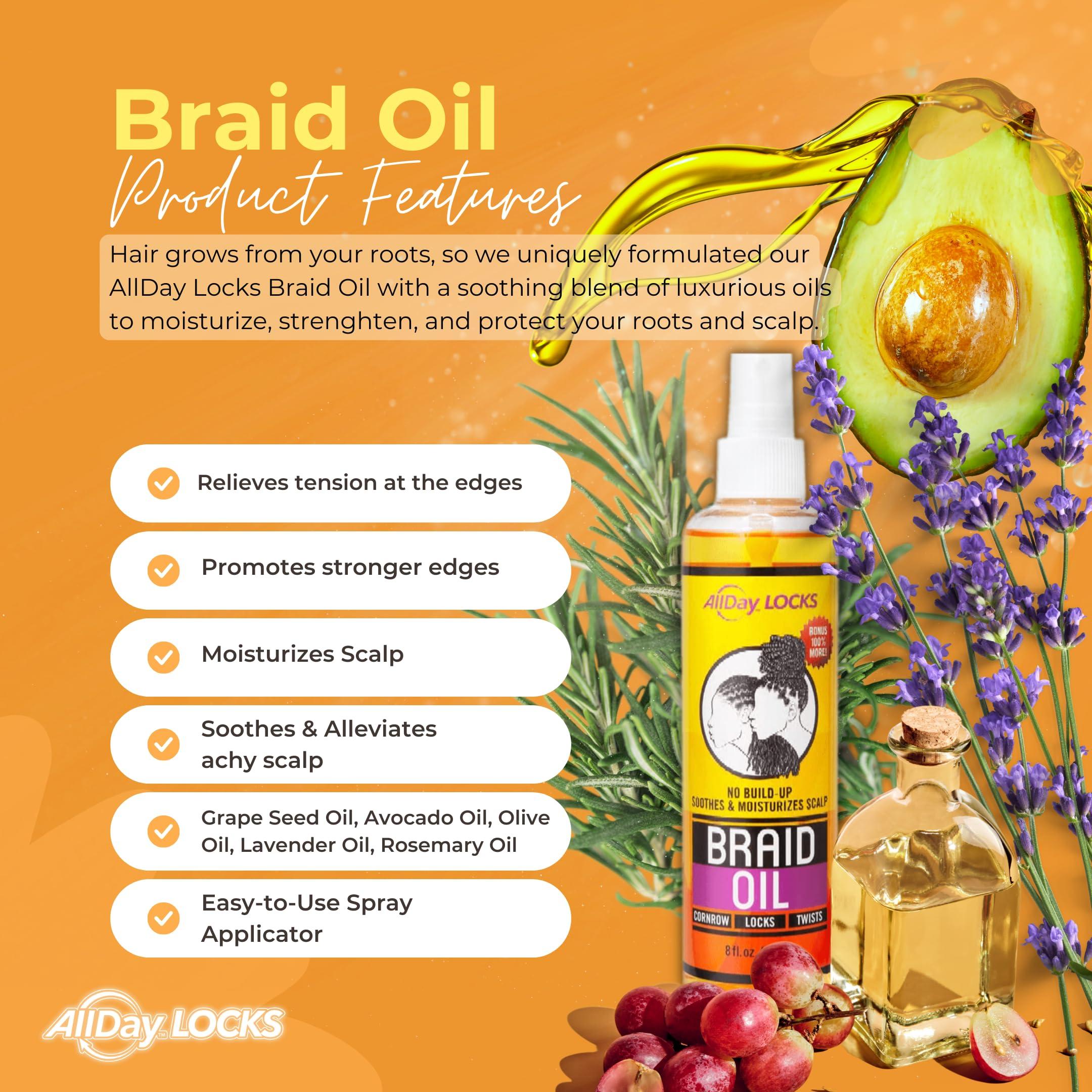 AllDay Locks AllDay Locks Braid Oil | Soothes, Moisturizes Dry & Itchy Scalp | Nourishing, Soothing, Protecting Oil | Rejuvenates & Refreshes Braids, Locks, Twists, Cornrows | 8 oz