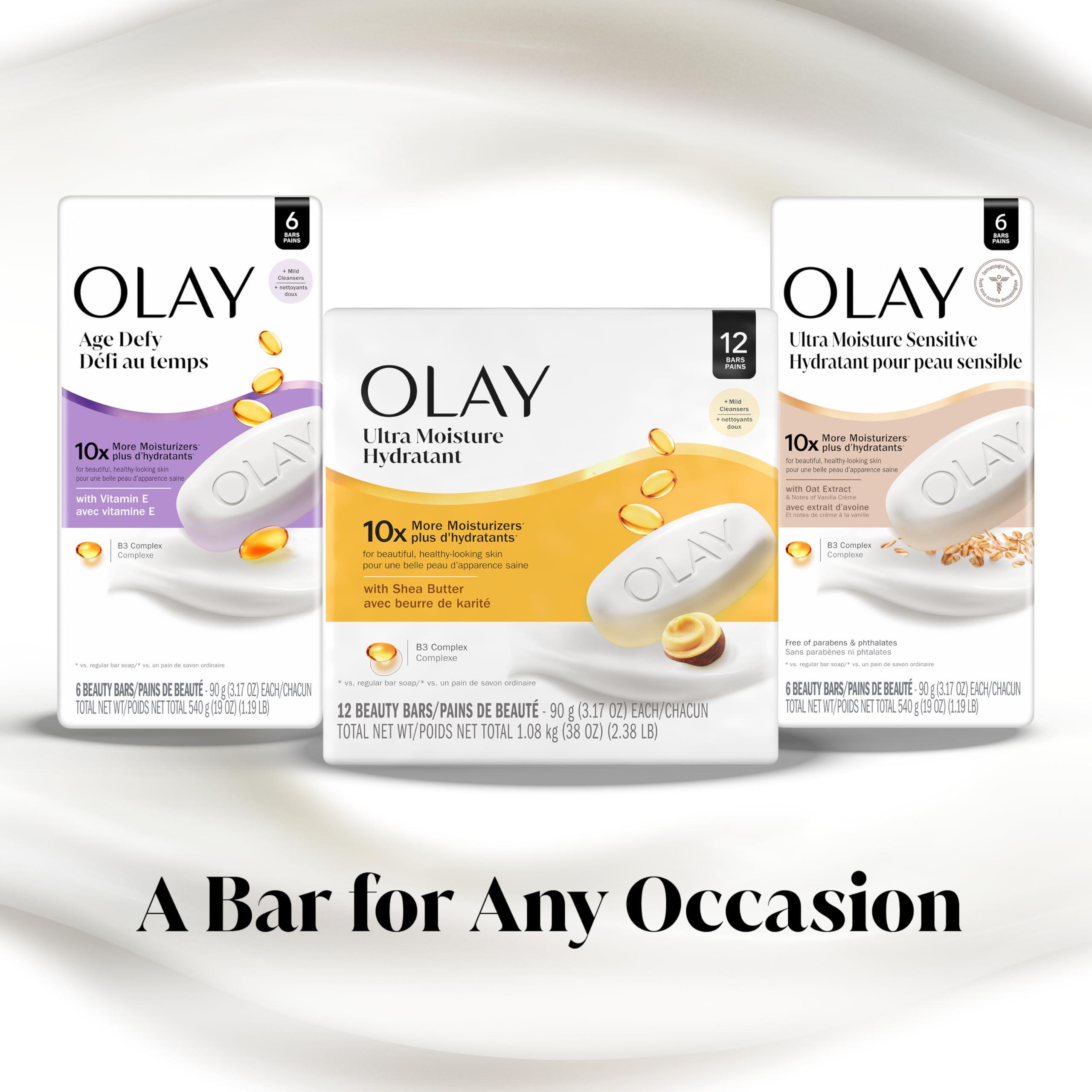 Olay Olay Outlast Ultra Moisture Beauty Soap Bar, 10x More Moisturizers, Nourishing Conditioners, Vitamin B3 Complex, 3.17 oz (Pack of 12)
