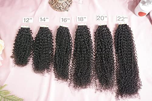 LANMINGO Kinky curly tape in hair extensions 40pcs tape ins for black women natural black real human hair 3c Afro kinky curly invisible strong tape on hair extension (26INCH)