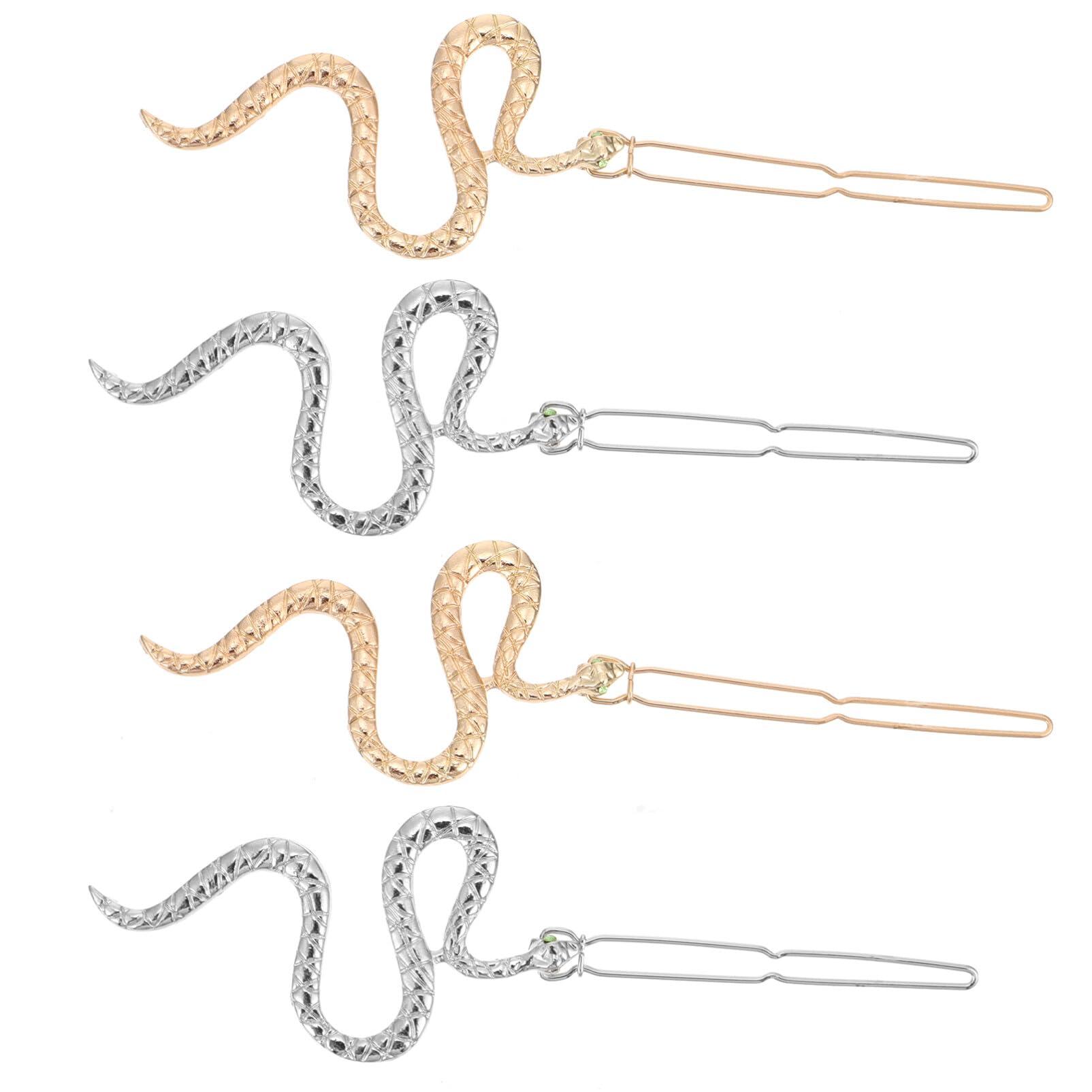 FRCOLOR FRCOLOR Snake Hair Clips 4pcs Snake Hairpin Wedding Hair Clips Metal Gold Snake Jewelry Geometric Hair Clips Snake Hair Barrettes Snake Pattern Hair Snap Clips Alloy Hair Trinket Banana Gift