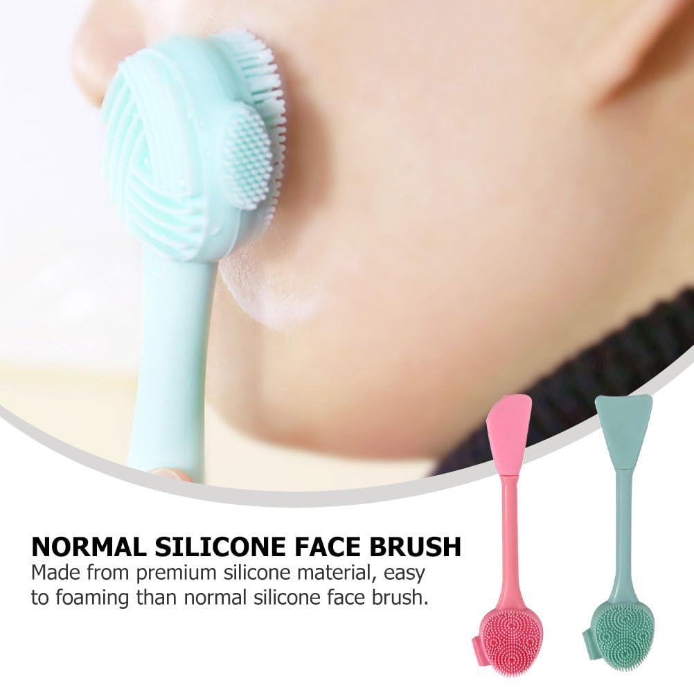 HEALLILY Facial Cleansing Brush, 2PCS 4 in 1 Silicone Face Brush & Face Scrubber for Deep Gentle Exfoliating, Remove Blackheads, Double-Ended Face Wash Brush for Makeup Skincare