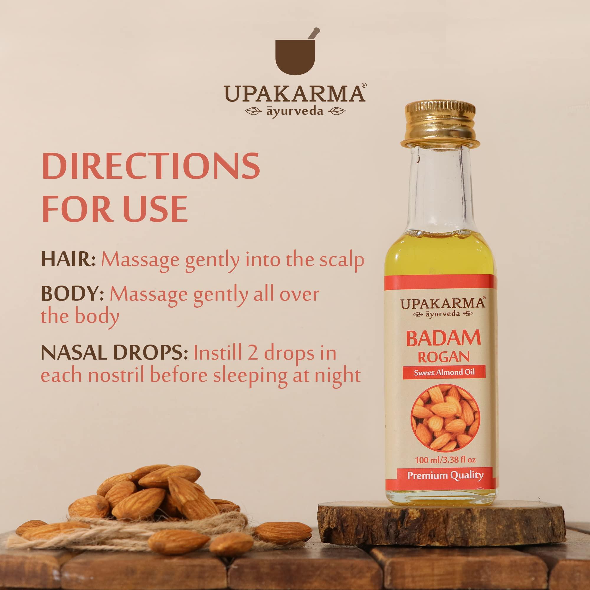 UPAKARMA Upakarma Pure and 100% Natural Cold Pressed Sweet Almond Badam Rogan Oil)-100 ml (pack of 2)