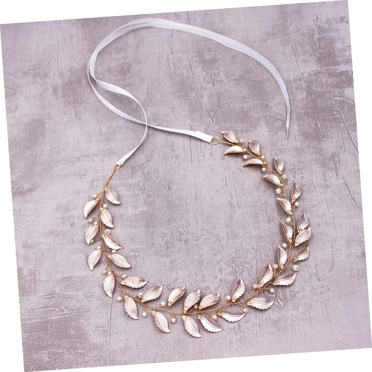 DELURA Gold Headband Hair Bands for Women\'s Hair Hair Ties Women Headdress for Wedding Beautiful Bridal Headwear Bridal Hair Accessories Headgear Golden Leaf Metal Miss
