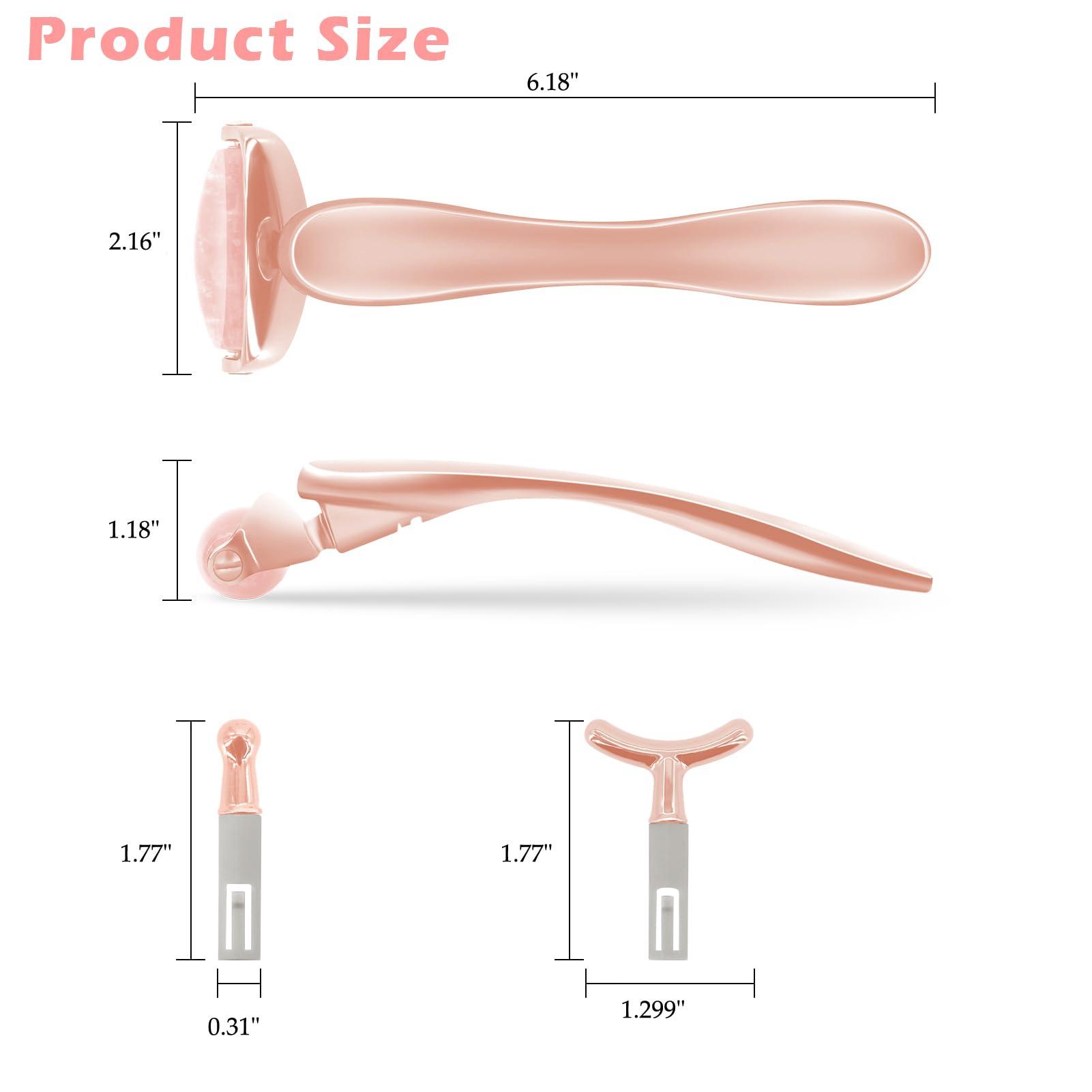 ROMALOVE ROMALOVE Jade Facial Roller, Jade Face Roller Massager with 3 Interchangeable Heads for Women Routine Skin Care, Reduce Puffiness Wrinkling Rejuvenate Skin (Pink Roller + Rose Gold)