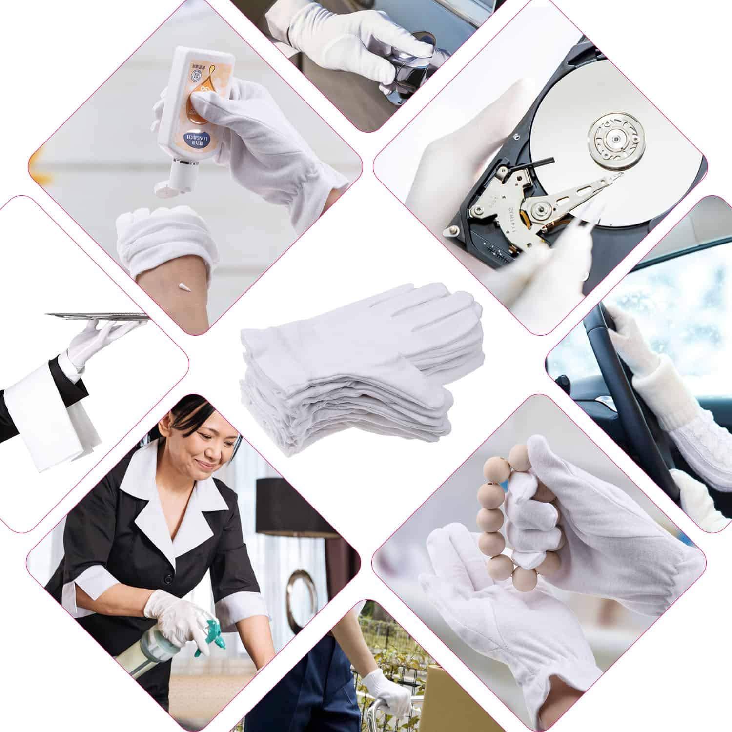 selizo 100 Percent Cotton Gloves for Dry Hands Eczema, Selizo 10 Pairs White Cotton Gloves for Women Dry Hands Moisturizing Cosmetic Sensitive Irritated Skin Spa