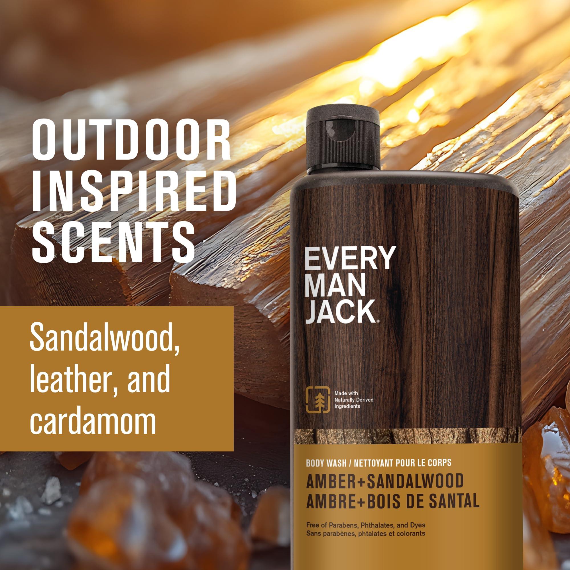 Every Man Jack Every Man Jack Amber+Sandalwood Hydrating Mens Body Wash for All Skin Types-Cleanse, Nourish, and Hydrate Skin with Naturally Derived Ingredients-Paraben Free, Phthalate Free, Dye Free-24oz(Pack of 2)