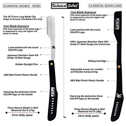 KALIPH Kaliph Professional Straight Razor For Men - Premium Pack of 2 Straight Edge Barber Razor With 100 Blades - Smooth Shaving Men's Manual Cut Throat Shaver Safety Kit (Black)
