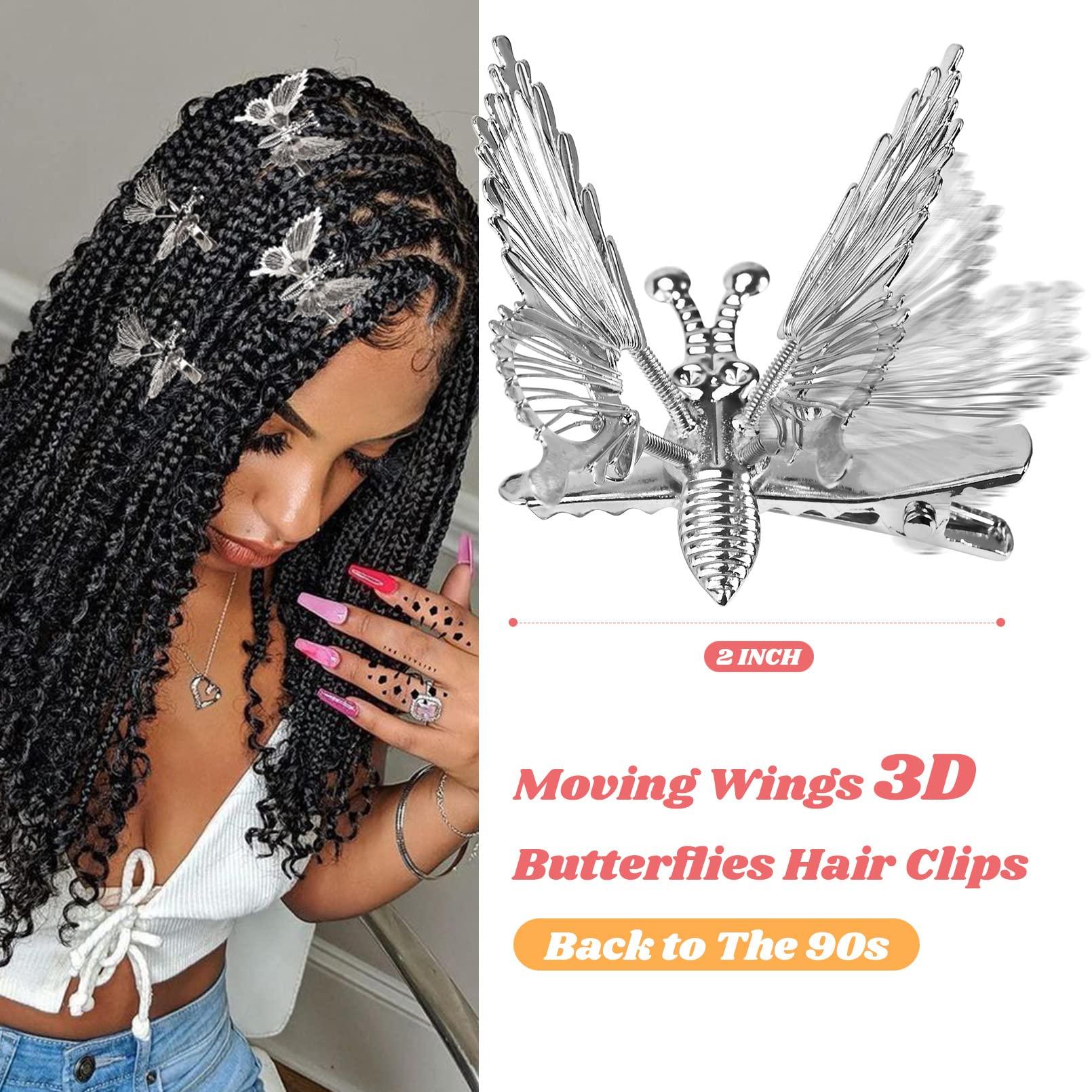 DEEKA DEEKA 12 PCS 3D Moving Butterfly Hair Clips Metal Silver Moving Wings Butterfly Hair Accessories 90s Hair Clips Barrette for Women and Girls -Silver