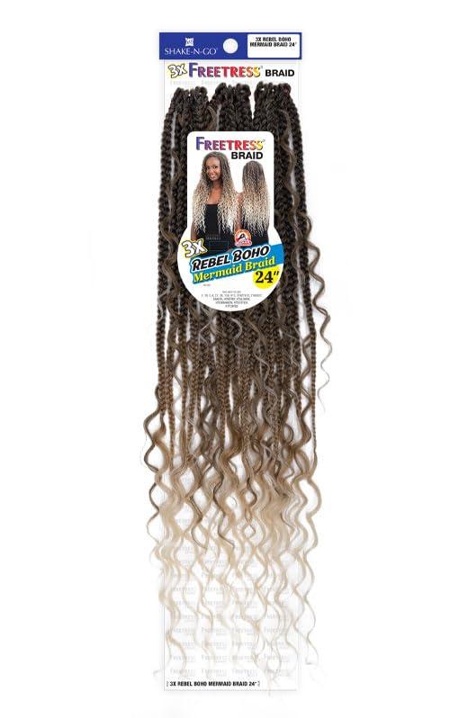 Shake-N-Go FreeTress Crochet Braids 3X Rebel Boho Mermaid Braid 24\" (HTSCOTCH)
