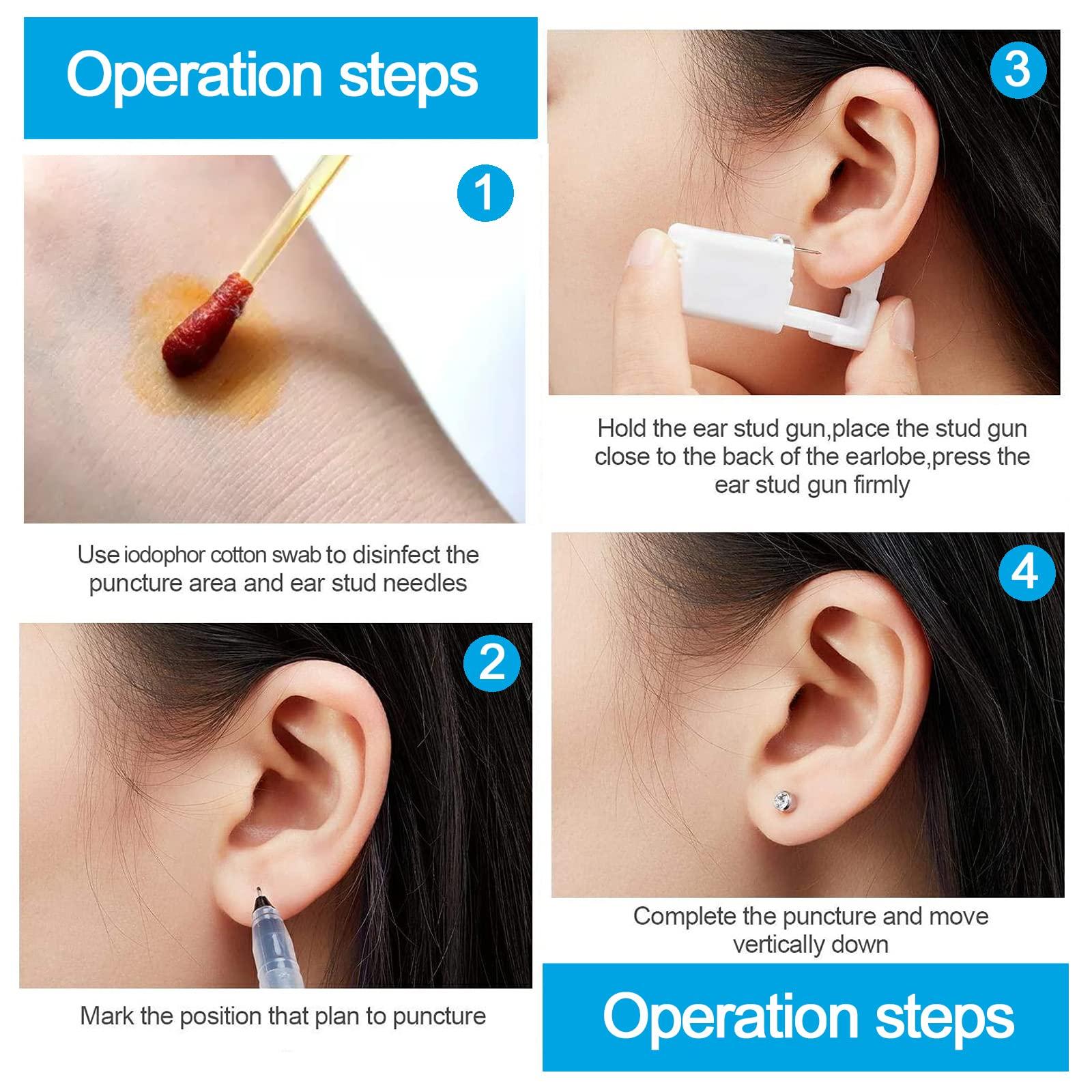 UDEEF Ear Piercing Gun,10 Pack Ear Piercing Kit Disposable Self Ear Piercing Gun with Sterling Silver Ear Sticks and Clean Tool Pierce Kit Tool for Nose Studs Cartilage Tragus Helix Piercing Gun