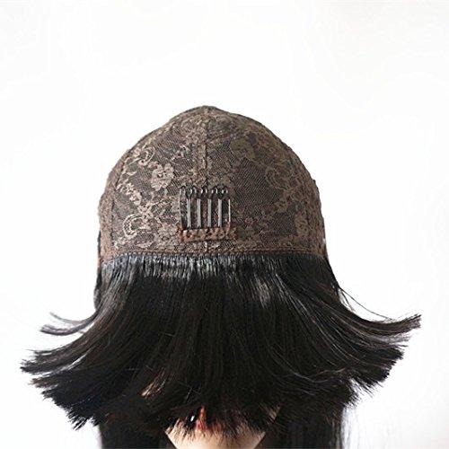 Enoya Enoya Human Hair Bob Wigs with Bangs Brazilian Straight Machine Made Glueless Short Wigs (12\" Straight #1)