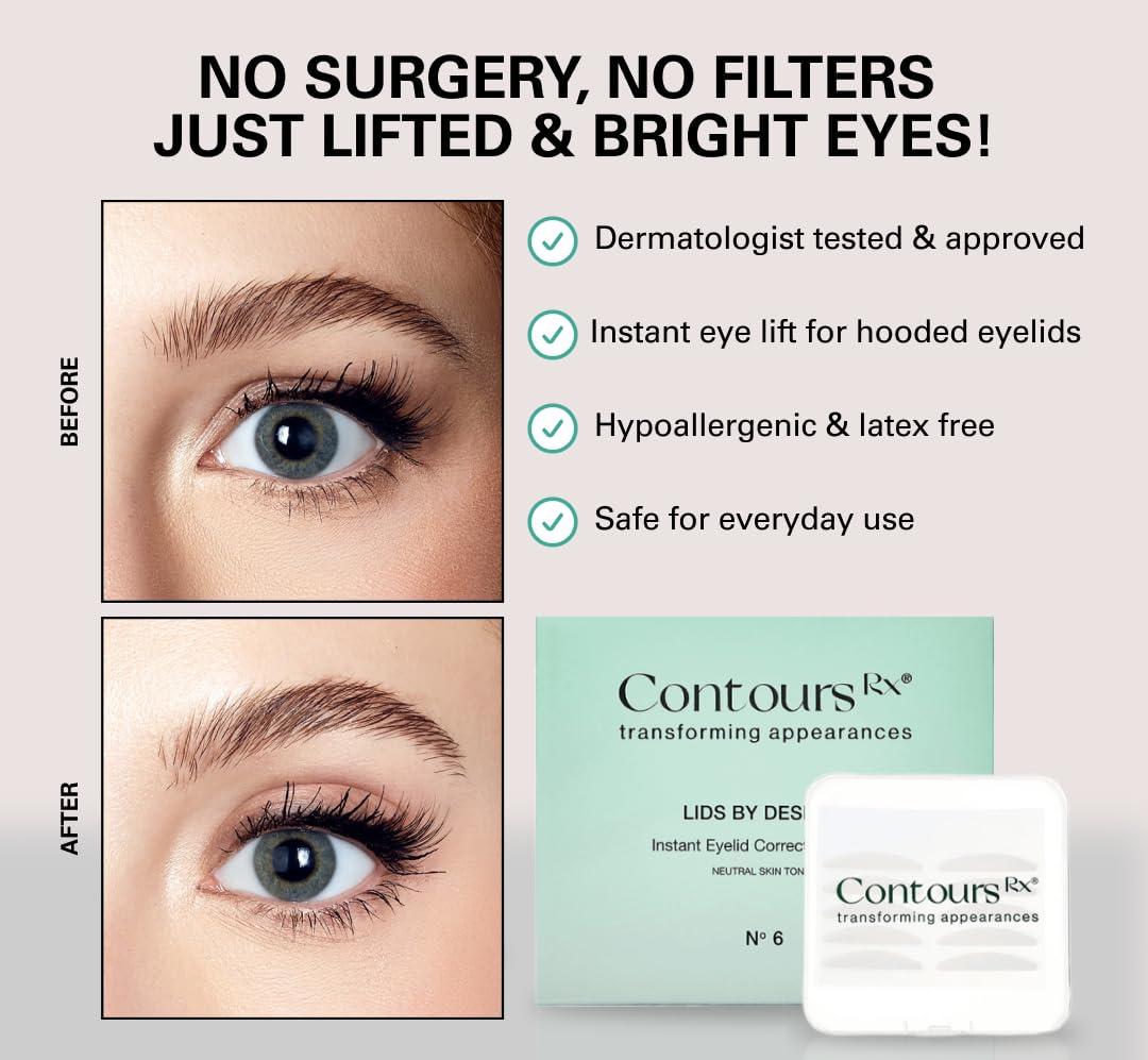 Contours RX Contours Rx Lids By Design - Non-Surgical & Transparent Eyelid Lift Strips - For a More Youthful-Looking Appearance, Reshape and Define with Eyelid Tape for Hooded Eyes (8mm) 80ct