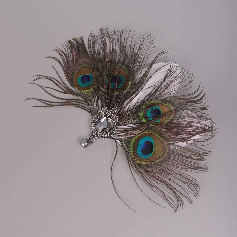 Aimimier Aimimier 1920s Flapper Peacock Feather Hair Clip Headpiece Vintage Roaring 20s Masquerade Hair Accessories for Women
