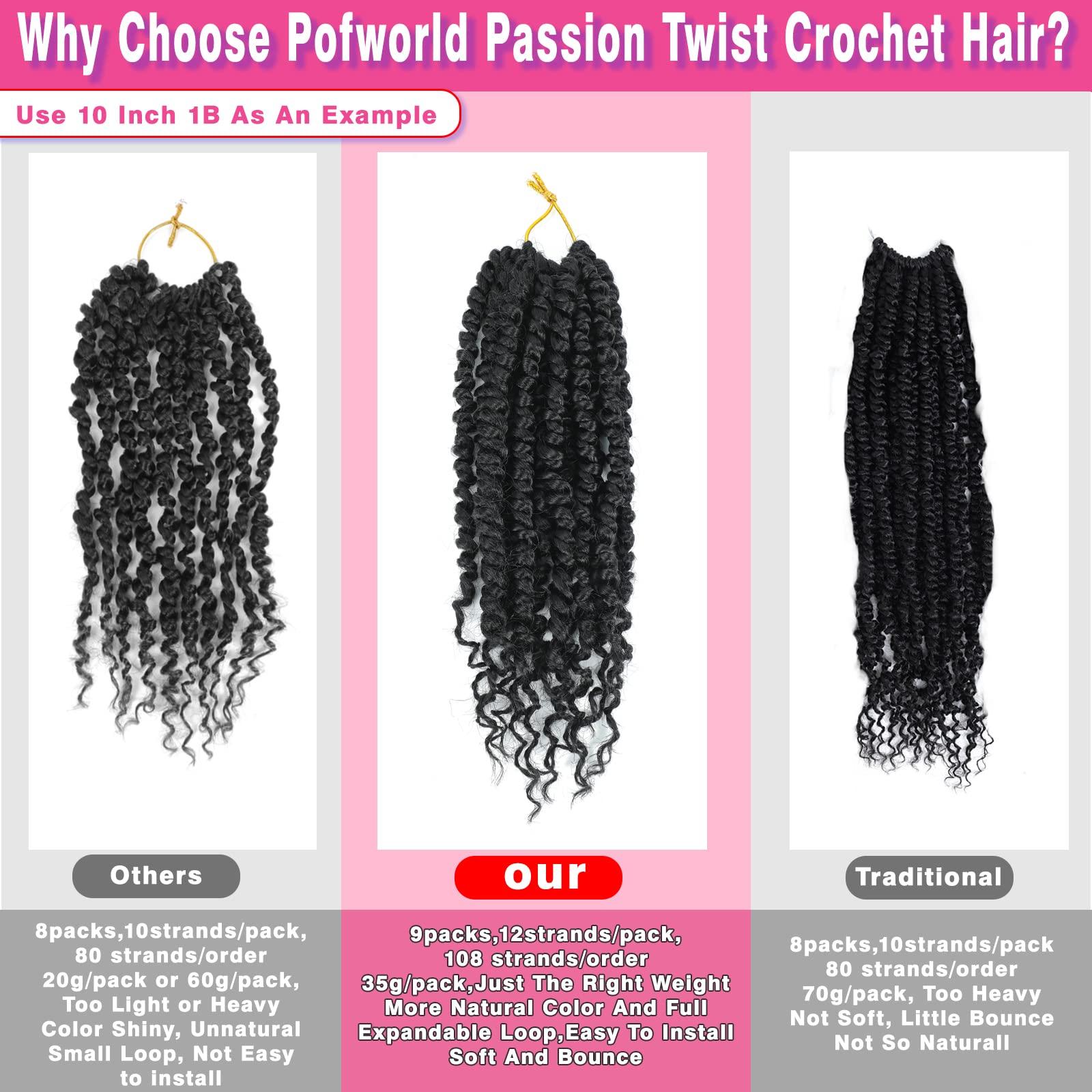 Pofworld 9 Packs Passion Twist Crochet Hair 10 Inch Pre-twisted Passion Twist Hair Pre Looped Crochet Passion Twist Hair Bohemian Passion Twist Crochet Braids Hair for Women Girls and Kids (10Inch,T1B/30/27)