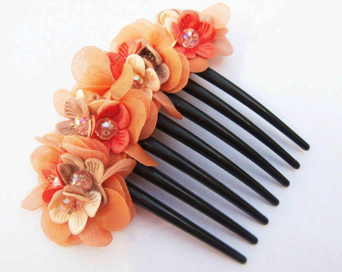 Thai French twist hair comb Ornamented along the top of the heading with Flowers made ??from fabric