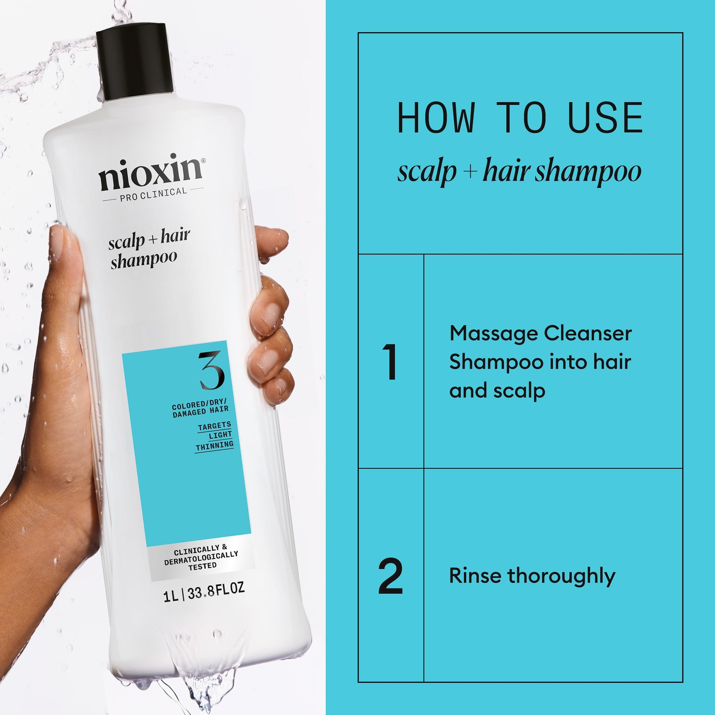 Nioxin Nioxin System 3 Scalp + Hair Shampoo - Hair Thickening Shampoo For Damaged Hair with Light Thinning, 33.8 fl loz (Packaging May Vary)
