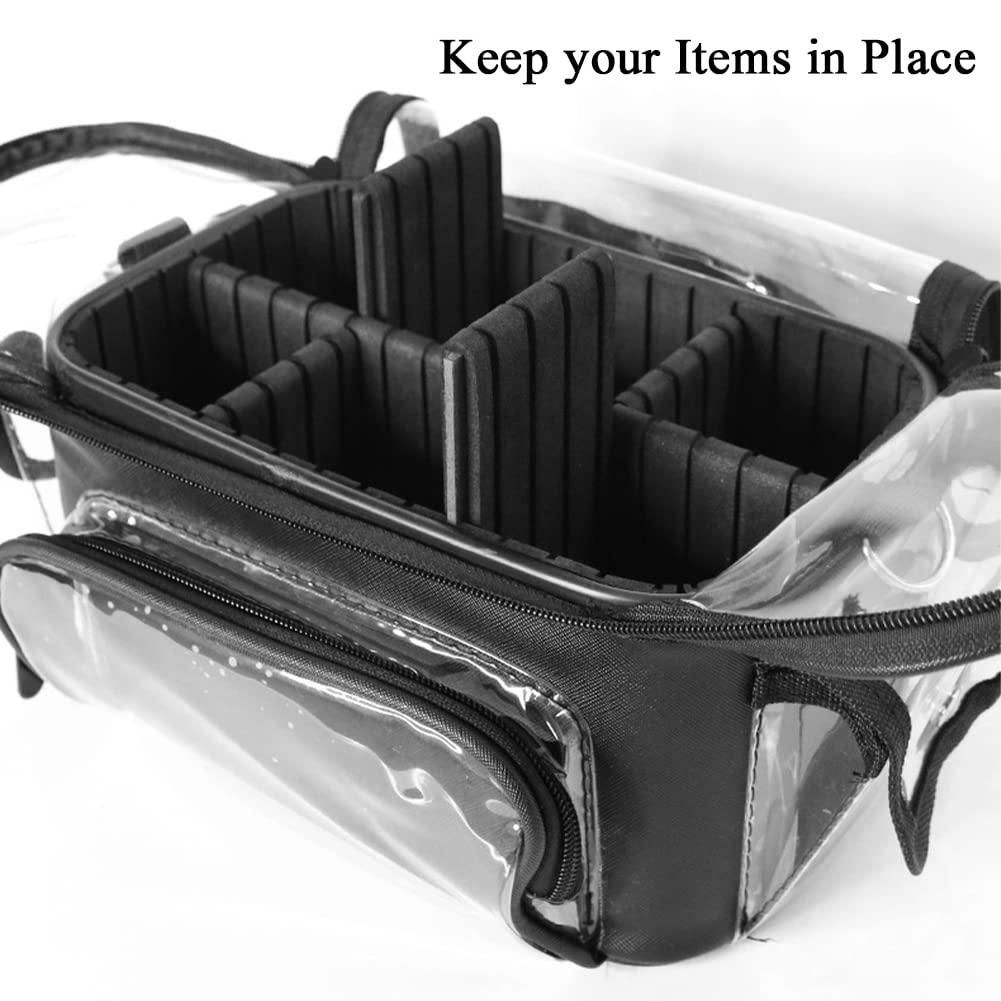 OEIPSMK OEIPSMK Makeup Brush Case, Clear Makeup Organizer Bag with Pockets Transparent Professional Makeup Bag Makeup Travel Makeup Artist Bag with Shoulder Strap and Adjustable Dividers, Black, Light Purple