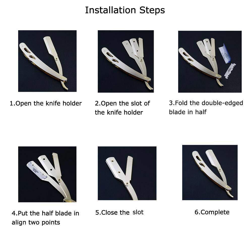 DREZUR Sicastar Stainless Steel Straight Edge Barber Shaving Razor Folding Straight Razor Single Edge Replaceable Blades fit for All of Double Edge Razor Blades (Gold)