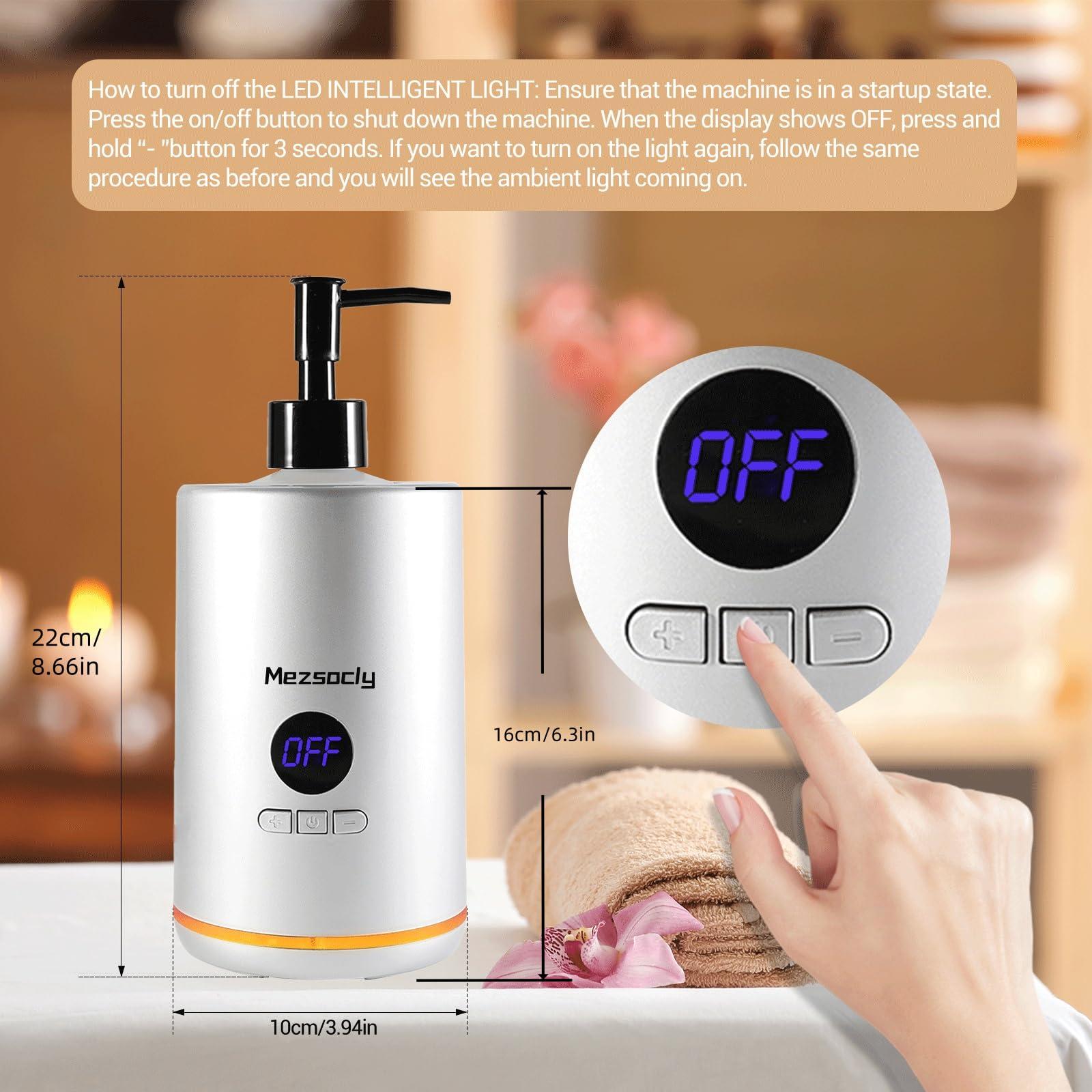 Mezsocly Oil Warmer for Massage oil warmer for scented oil, Massage Oil Warmer, lotion warmer, Body Oil Heater for Spa, Salon and Barber Shops, with Two Oil Bottle Dispenser, Constant Temperature, Silver