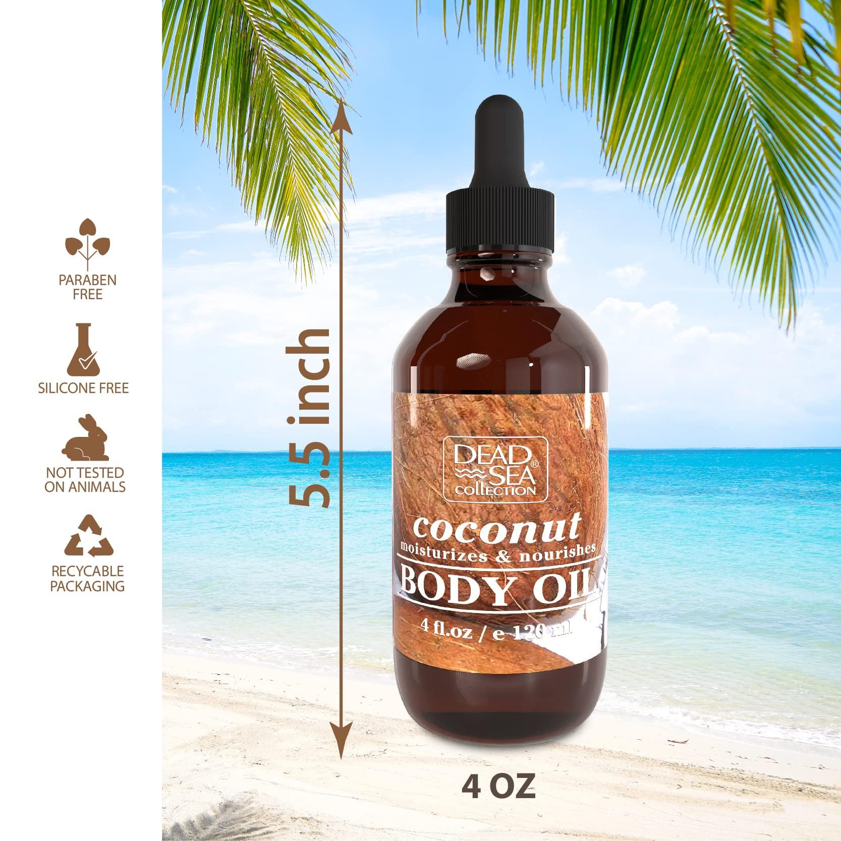 Dead Sea Collection Dead Sea Collection Body Oil for Dry Skin - Scented Coconut  Vitamin E Moisturizing & Nourishing, Anti-Aging & Skin Elasticity Support for Face 4 fl. Oz