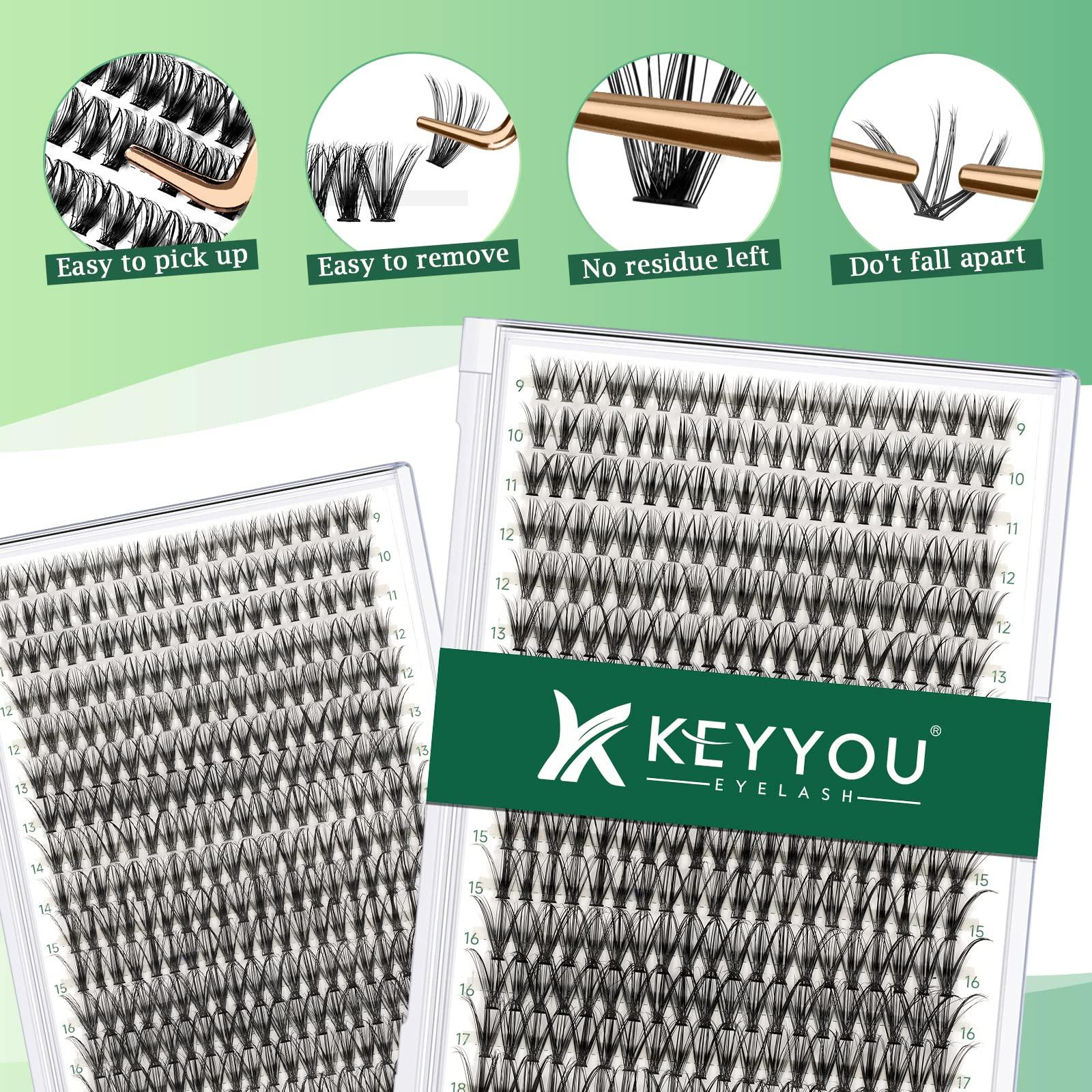 KEYYOU Lash Clusters 300pcs Individual Lashes 30D 0.07C Curl 9-18MIX DIY Eyelash Extension KEYYOU Large Tray Volume Soft&Natural Cluster Lashes(30D-0.07C,9-18MIX