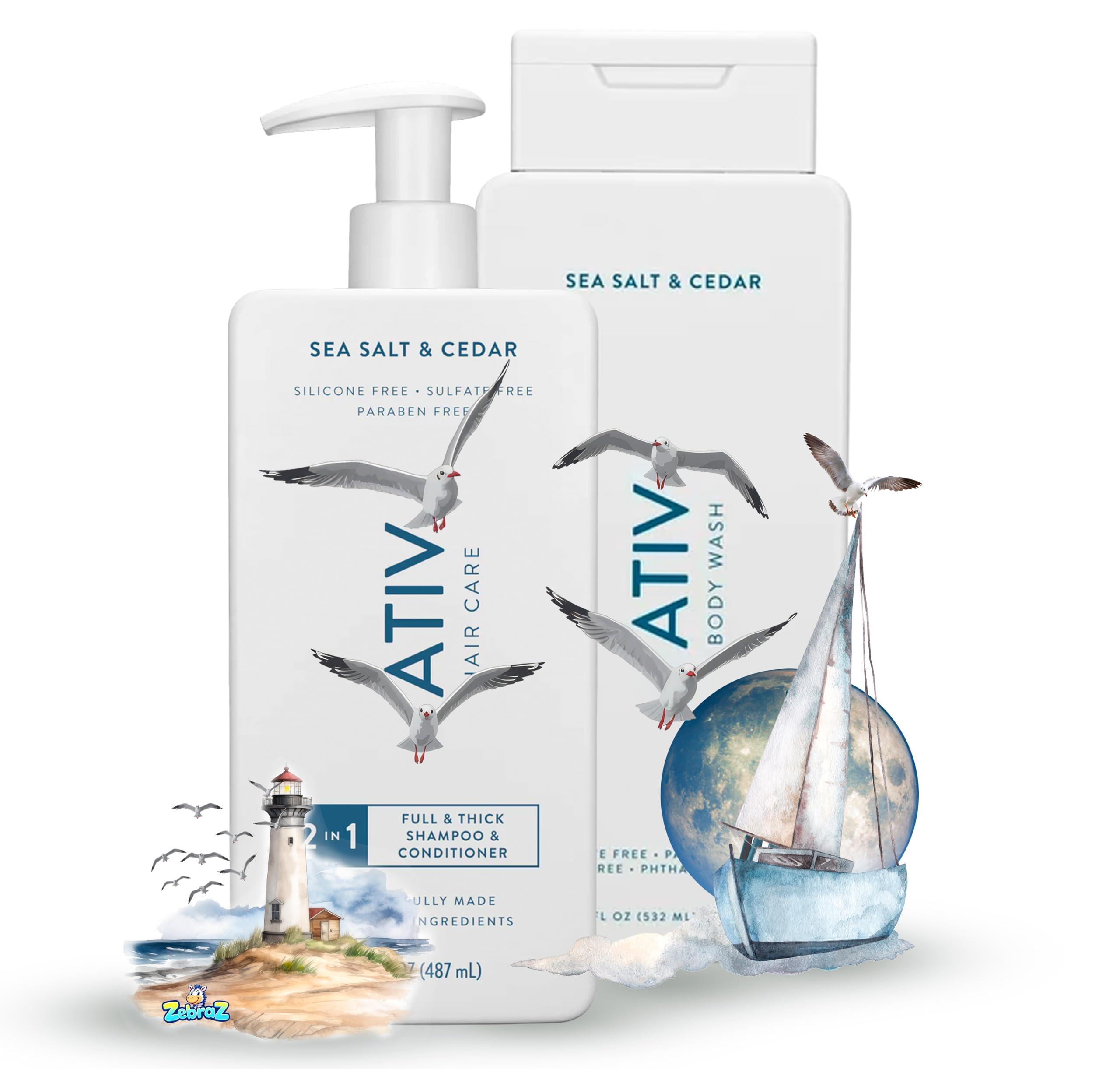 Hair Care And Body Wash Native - Hair and Body Wash - 2 in 1 Shampoo and Conditioner And Body Wash - Sea Salt & Cedar - Contain Naturally Derived Ingredients | All Hair - 16.5 and 18 FLOz - Pack Of 02