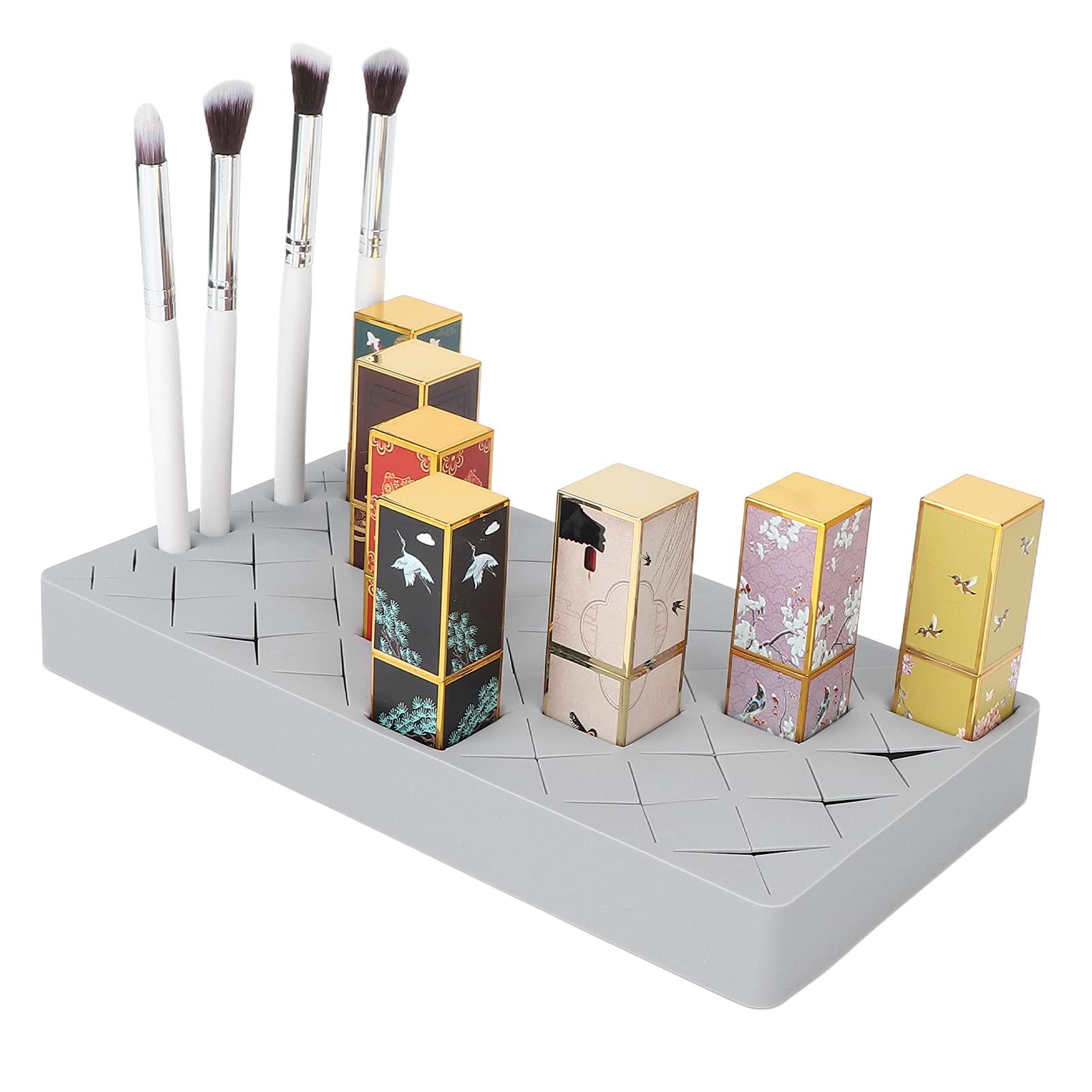 ZJchao Lipstick Storage, Makeup Organizer, Lipstick Holder Beauty Product Storage Box Makeup Storage Organizer Silicone Makeup Cosmetic Display Stand For Crayo Nail Polish(gray)