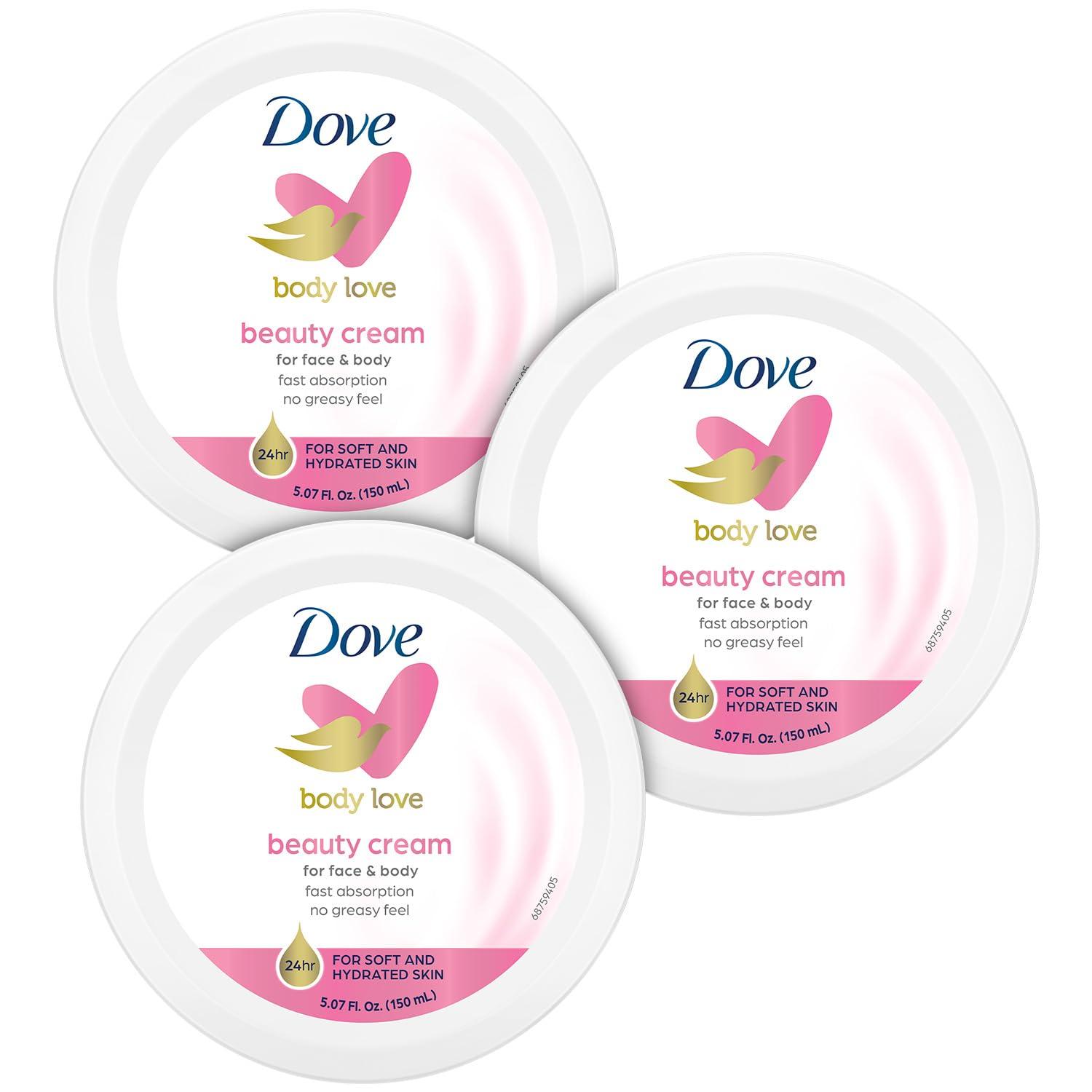 Dove Dove Body Love Beauty Cream, Lightweight, Fast-Absorbing Face and Body Cream for Normal to Dry Skin, 24-Hour Moisture, Luxuriously Scented Face Cream, Hand & Body Lotion, 5.07 Fl Oz (Pack of 3)