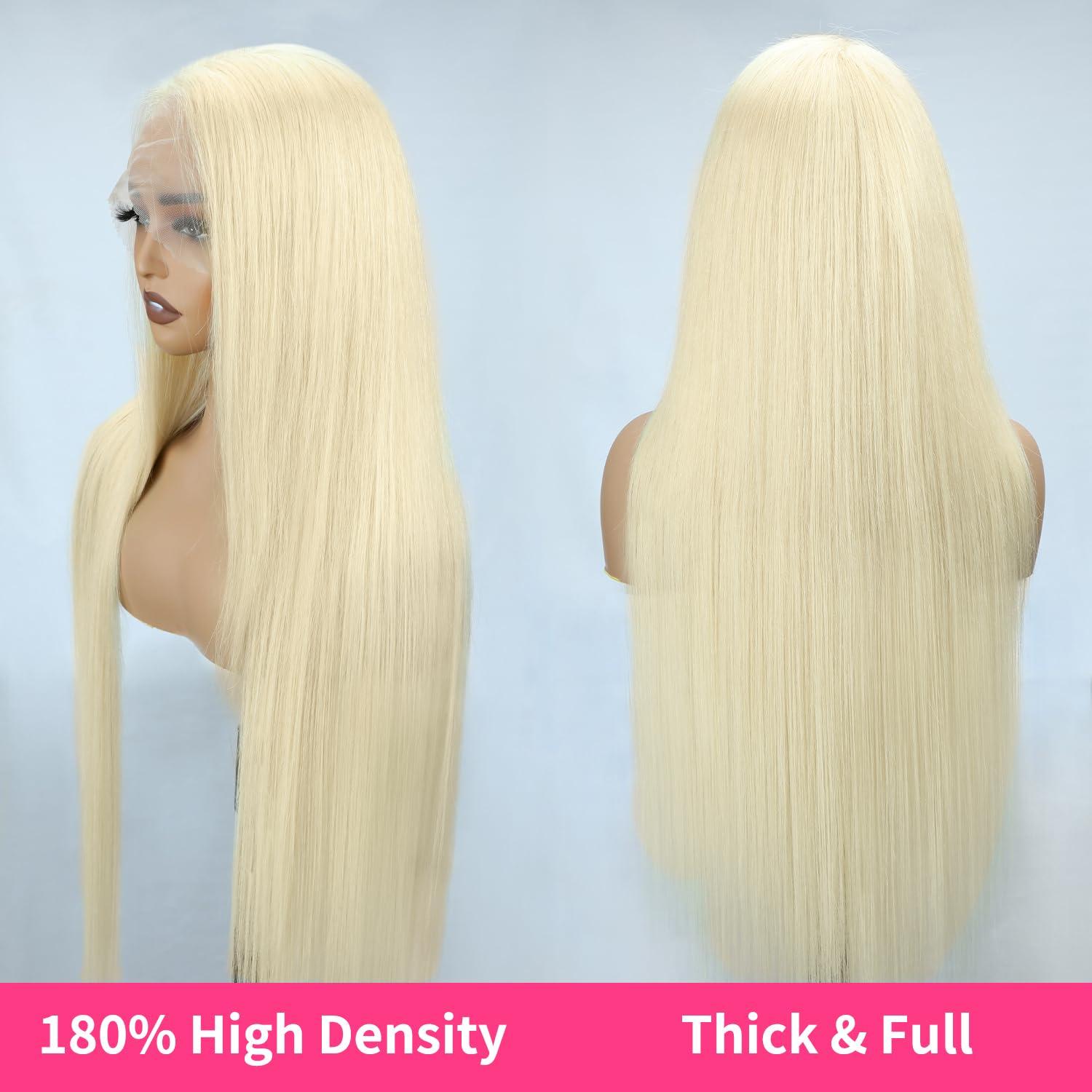 LAKASTATR LAKASTATR Blonde Wig Human Hair 34 Inch Straight 13x4 Lace Front Wigs Human Hair 180% Density 613 HD Lace Frontal Wig Glueless Wigs Human Hair Pre Plucked With Baby Hair