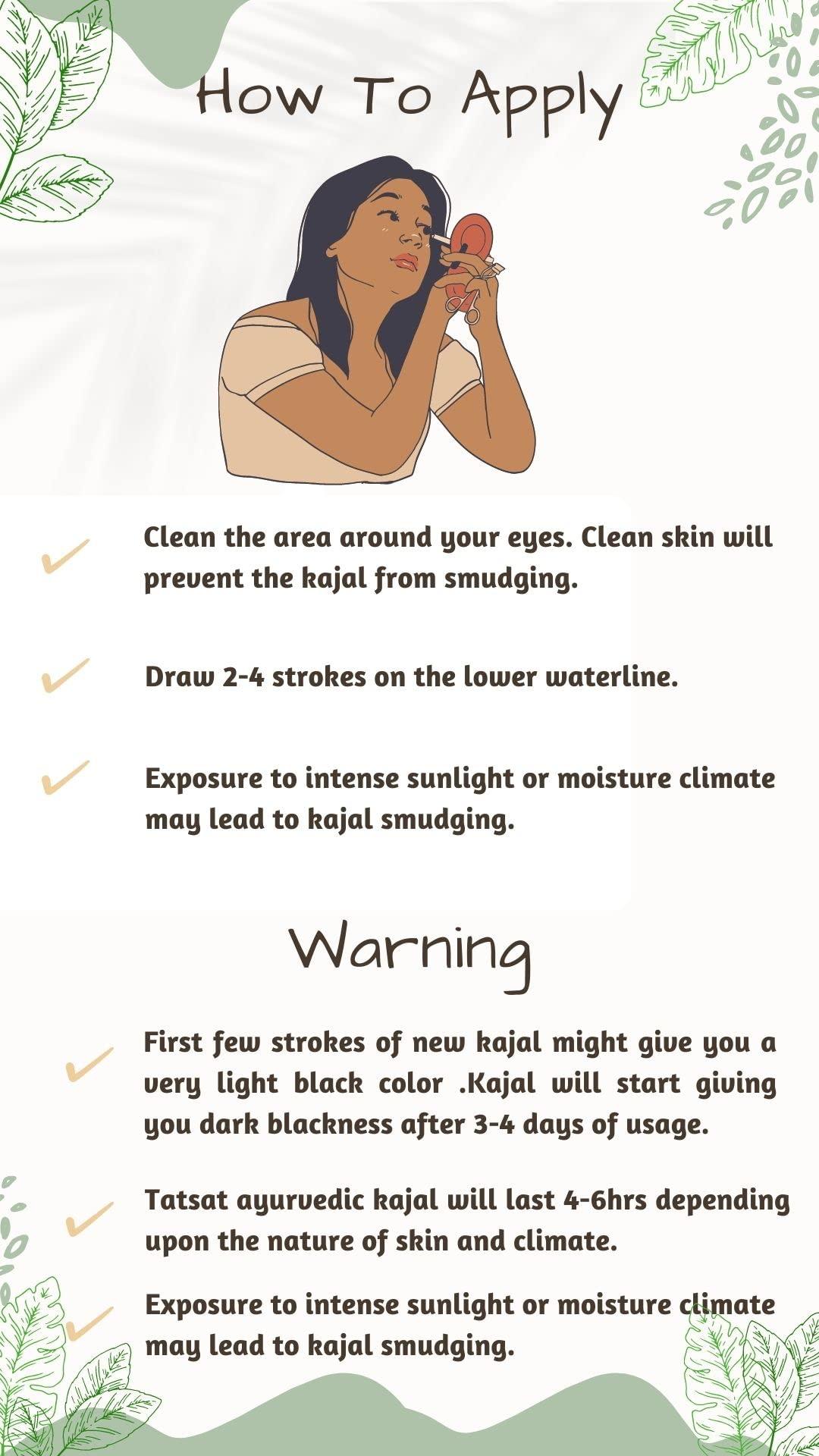 TATSAT - WELLNESS THROUGH AYURVEDA Tatsat Ayurvedic herbal Kajal | Natural, Lead-Free & Chemical-Free Eye Care | Soothing Formula for Everyday Use | Safe for All Skin Types | Made with Triphala, Chakshushya Herbs, Castor Oil etc