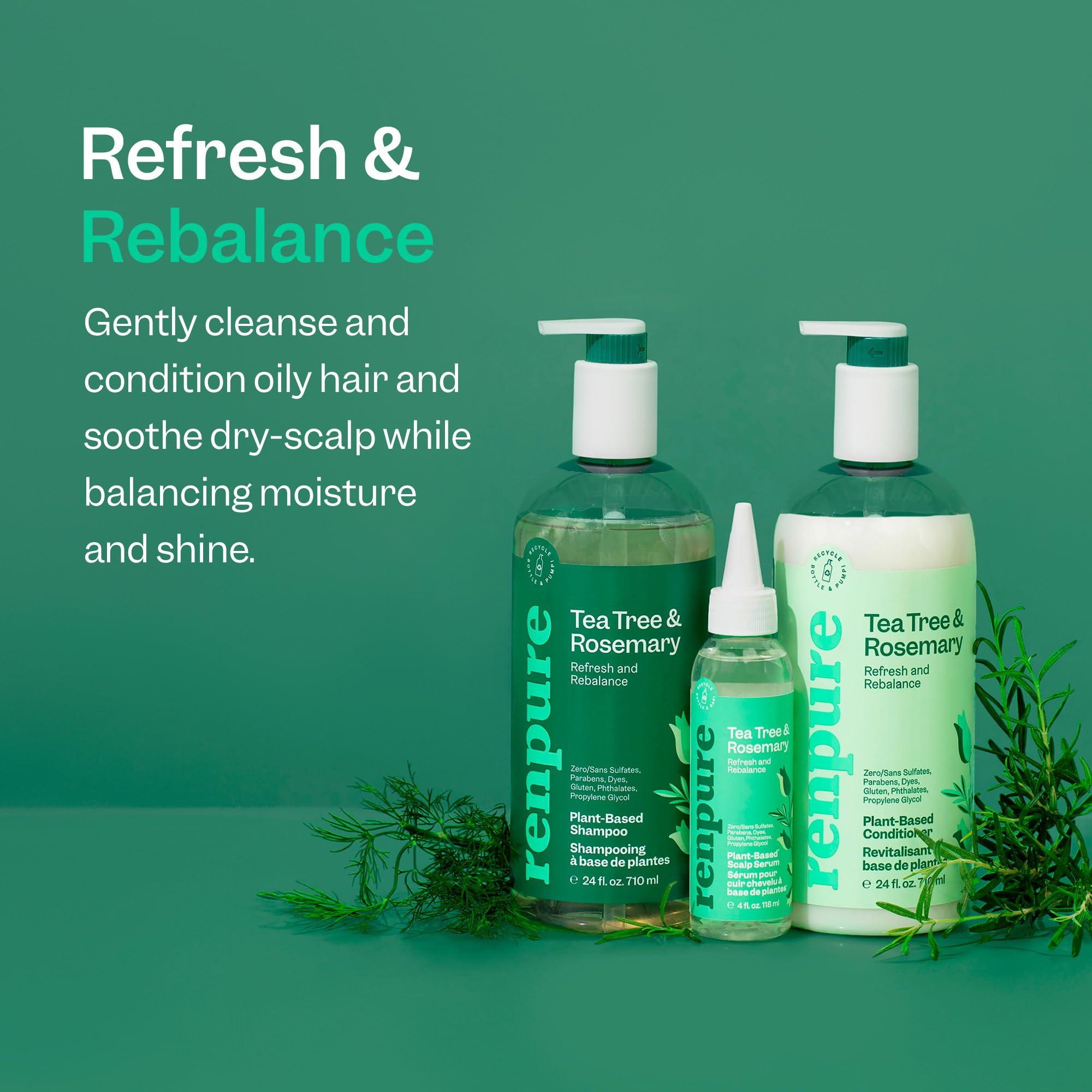 RENPURE Renpure Tea Tree & Rosemary Shampoo & Conditioner Set, Plant Based - Refreshes & Rebalances Hair and Scalp - For Oily/Normal Hair - Tea Tree Leaf Oil, Rosemary Leaf Extract - 24 Fl Oz each, 2 Pack