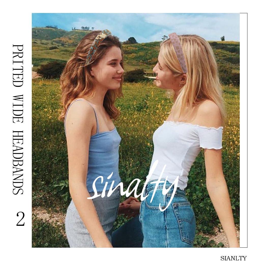 Sinalty Sinalty Printed Wide Headbands Boho Headband Padded Silk Hairbands Cute Beauty Fashion Hair Accessories for Women Pack of 2 (Elegant)