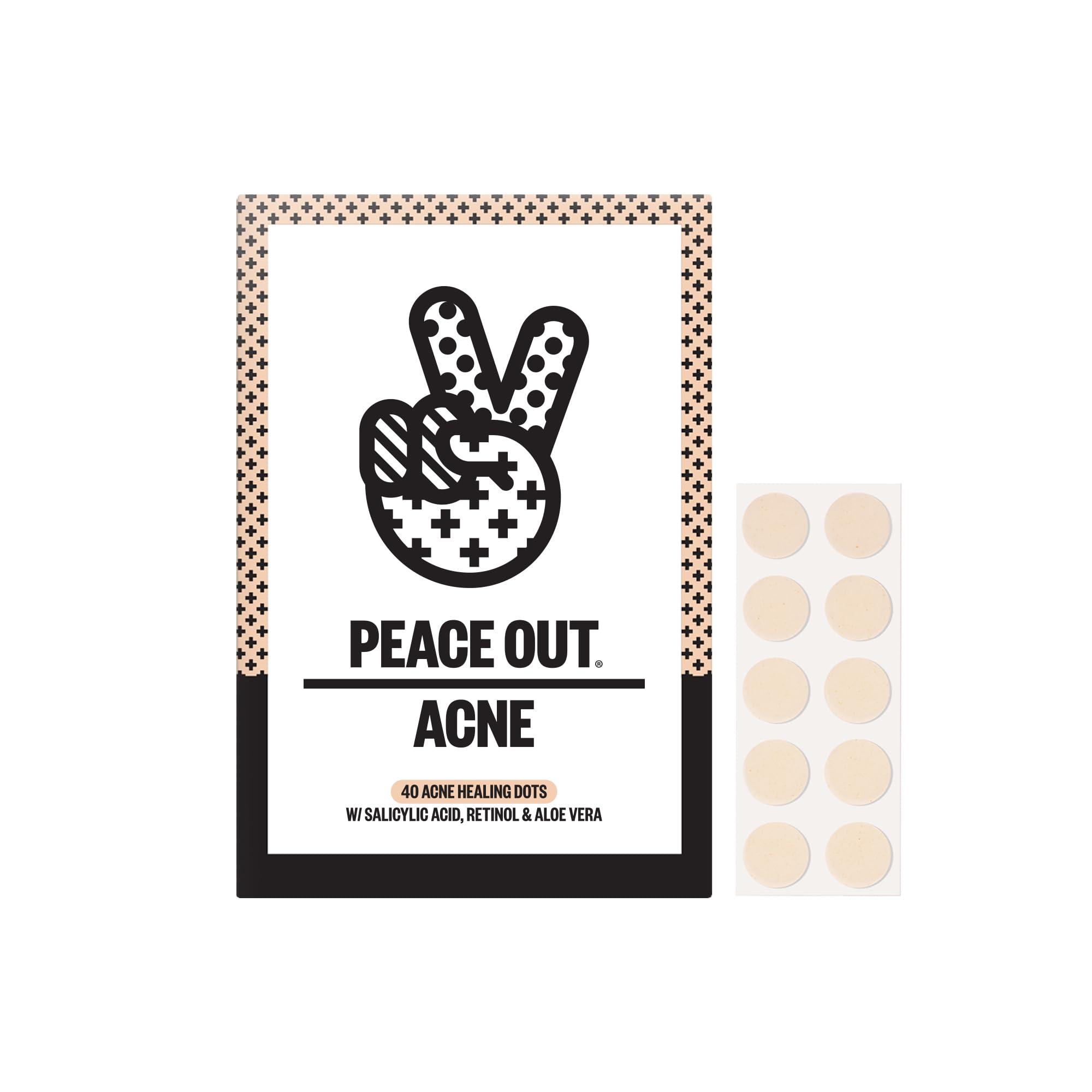PEACE OUT PEACE OUT Acne Healing Dots Helps Clear Blemishes Overnight, Fast Acting Hydrocolloid Pimple Patches for Breakouts with Salicylic Acid, Retinol and Aloe Vera, Award Winning Skincare Solution 40 Count