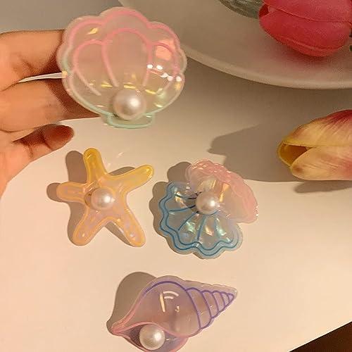 VALTEV Hair Clip Artificial Shell Pearl Starfish Hair Clip Set Resin Alligator Hair Clips Seashell Hair Clips Princess Clip Beach Mermaid Hairpin Headwear Styling Hair Accessories For Girls Women Ladies Part