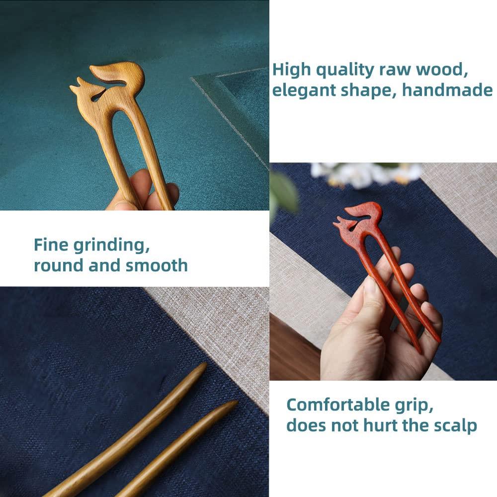 CHOISBEING CHOISBEING Wooden Hair Forks U Shape Hair Stick for Long Hair Handmade French Hairpin Wood Vintage Two Prong Hair Clip for Women Hair Accessories (2pack fox hair pins)